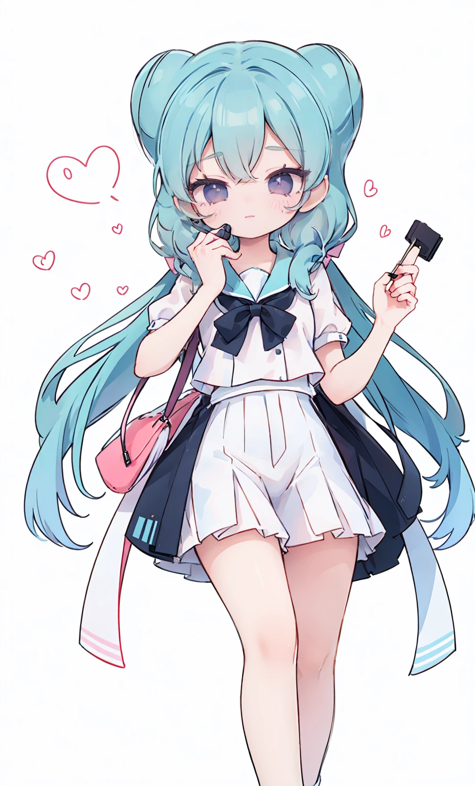 masterpiece, best quality, high resolution, aabeta, double, white simple background, standing, slim waist, cute, sailor uniform, (PastelColors: 1.3)