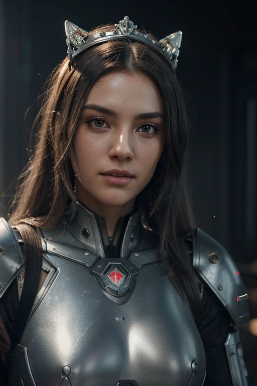 (Very Detailed:1.3), Shitu-mecha, Beautiful cyberpunk woman wearing a crown with her mecha no background long silver hair, sci-fi technology, HDR (High Dynamic Range), NVIDIA RTX, super resolution, Unreal 5, , PBR texture, post-processing, anisotropic filtering, maximum sharpness and sharpness, Multi-layer textures, albedo and specular maps, surface shading, accurate simulation of light-material interactions, perfect ratios, octane rendering, duotone lighting, low ISO, white balance, rule of thirds, wide aperture, 8K RAW, efficient sub-pixels, subpixel convolution, luminous particles, light scattering, Tyndall effect LOOKIG AT camera, no background, 3D, ray tracing, depth of field, ((Best Quality)), ((Masterpiece))