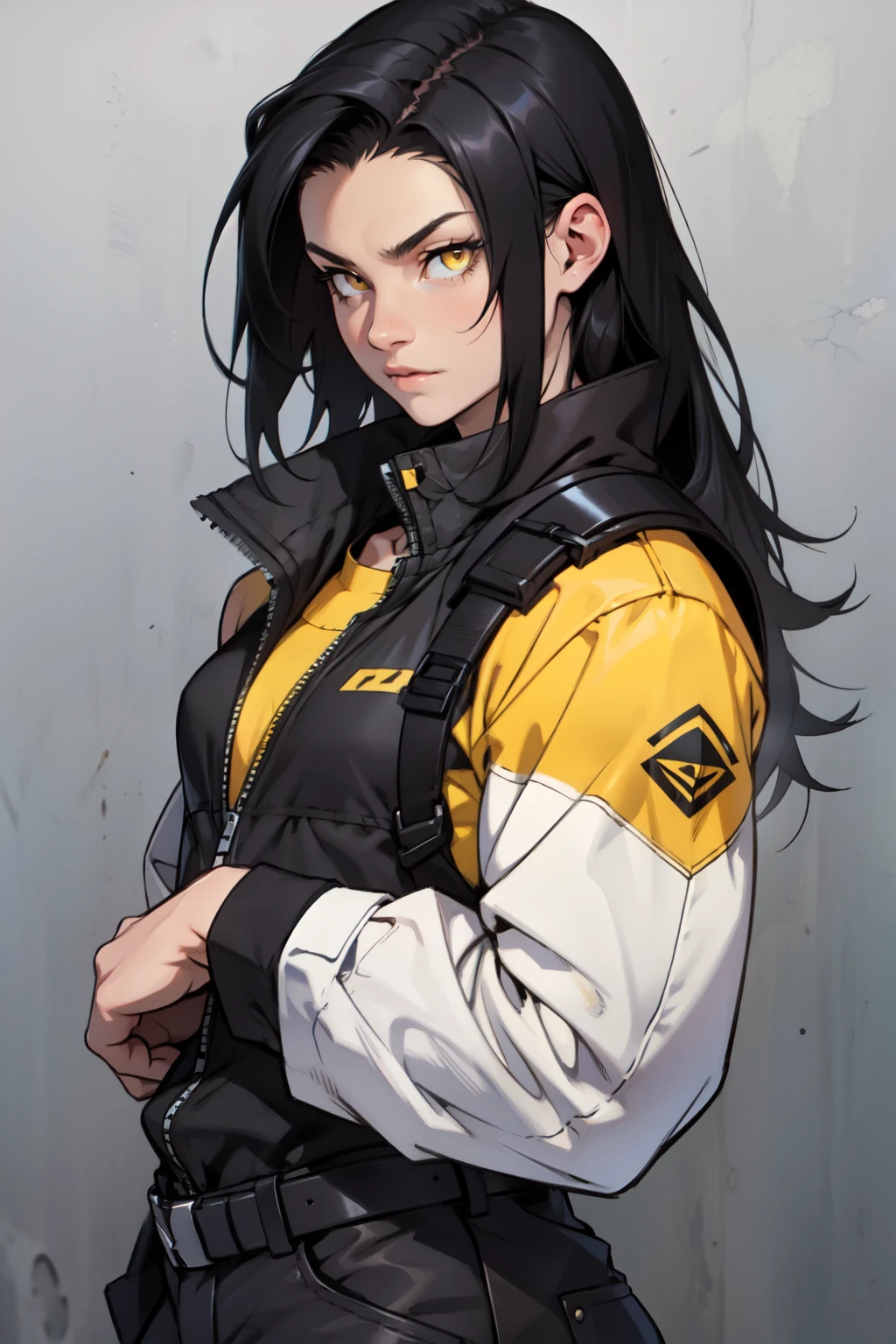 muscular girl black hair yellow eyes