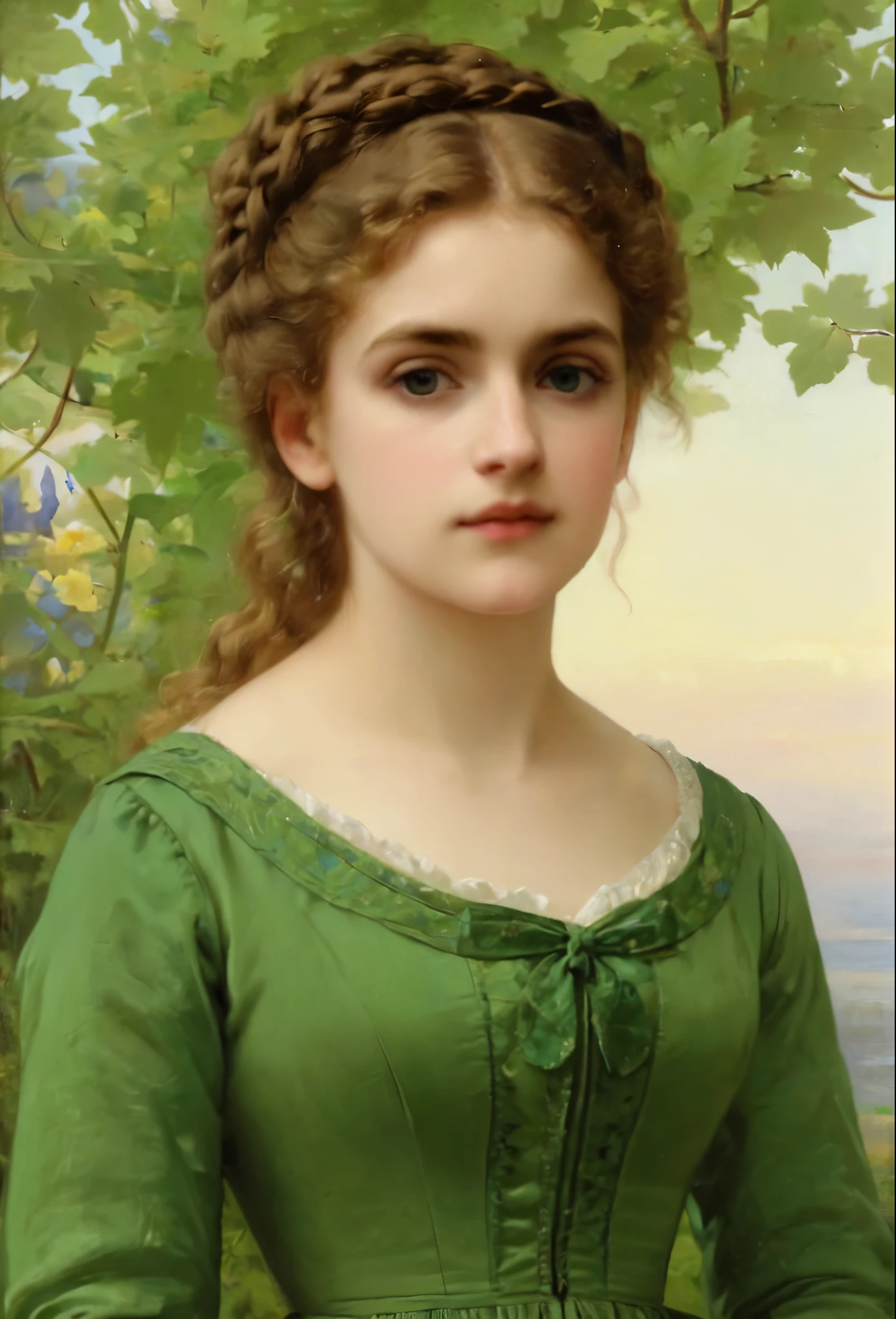 Girl in green dress，Charles Sillem Lidderdale，Based on Sophie Jumbre Anderson，Julius LeBron Stewart，Beautiful Victorian woman，Joseph Noel Paton，Portrait of a Victorian woman，Charles Joshua Chaplin，Sophie Genbre Anderson，Inspired by Julius LeBron Stewart，portrait of a princess，Victorian painting，Victorian ladies