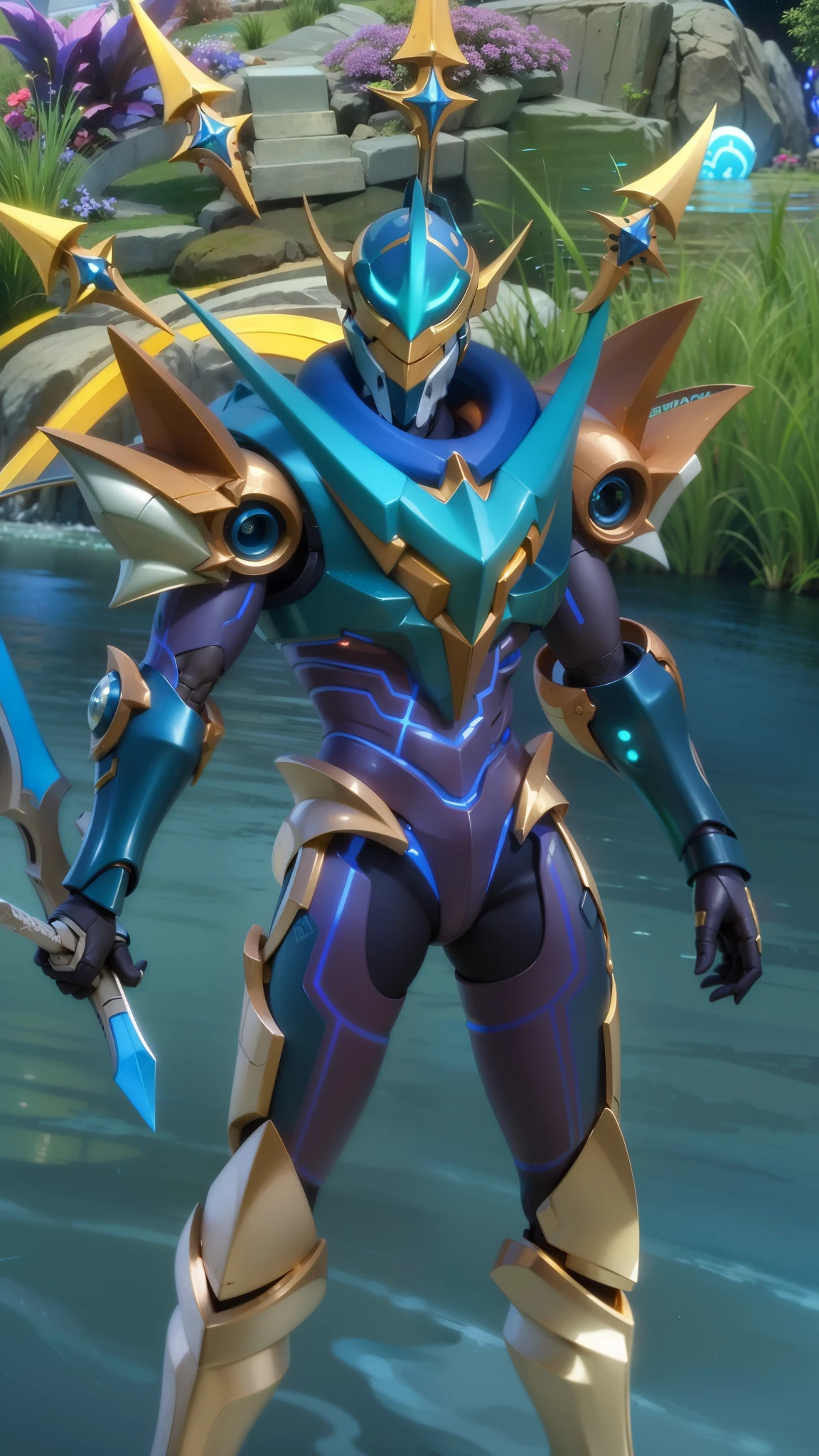 a close up of a robot with a sword and a sword, energetic varia suit, cyber universe style, varia suit, cyber fight armor, sliver ice color reflected armor, mecha suit, style of duelyst, sci-fi skin, space armor, cyber suit, ultra mega super hyper detail, protoss, scarab reploid, 8k, ultra hd, ultra detailed texture, hyper realistic, masterpiece, detailed texture, detailed skin, detailed lighting, (photorealistic:1.5), best quality, beautiful lighting, cinematic lighting, professional lighting, ultra highres, realistic, high quality, (realskin:1.5), extremely detailed, finely detail, ultra-detailed