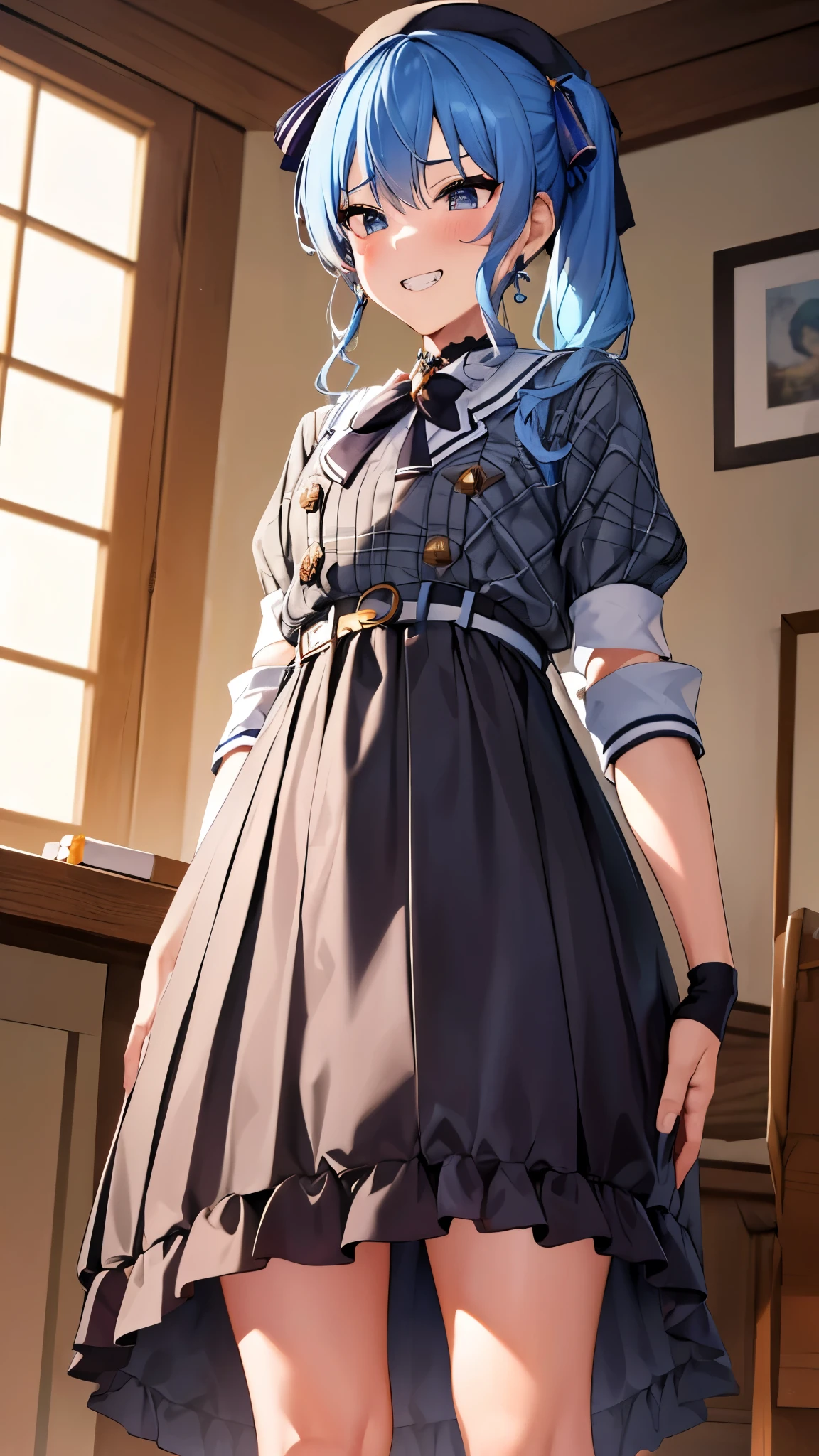((((Give the boy a gift box)))), (Gift exchange) ,(((Give a gift))), flat tits,8K,highest quality,masterpiece, highest quality, High resolution, side ponytail, hoshimachi suisei,thin , skinny ,she is sadistic、 ((charm))、Keep your lips open、 (((evil grin)))、perfect proportions、((in her room))、(((she is standing))),from below,