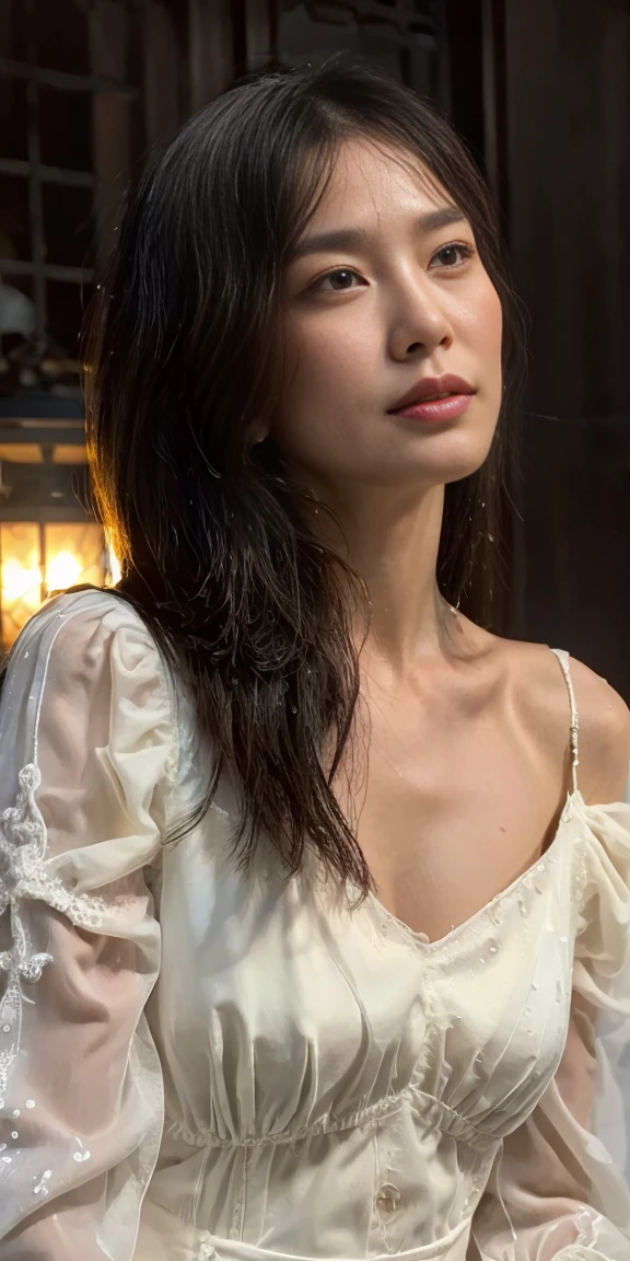 A beautiful woman,woman stands outside in the rain, sparkling skin, Ultimate luxury, Reflecting the rain, (She was drenched by the heavy rain, standing outside in open next to street light)), the most beautiful woman on earth, (Her hair is (dripping wet:1.2), She shines with natural radiance, radiant skin) , wet long hair, (Her summer dress was soaked), An amazing woman, Perfect body,Medium breasts,thin waist,long legs,Her skin was wet, (Super fine节湿裙, fabric, (Raindrops visible in the air, backlight)), (highest quality fabric texture), Wet clothes with highlights, membranous, Raindrops in the air, Splash behind, puddle(surreal , Rainy days, atmosphere ,Soft accent light, Gorgeous Rembrandt style lighting, (Rembrandt Patch)), (highest quality wet fabric texture), matte dress fabrics, Her wet hair, surreal, Decorated with long eyelashes, The color of fireflies, A world of passion. meticulous,(fine grained), (最高細節肌膚紋理桃絨毛耳垂lifelike, water droplets) ○○ res – 超high resolution , The texture is very high (Water highlight resolution), lifelike的 hands and fingers – (lifelike美丽 4k) , 8K,Extreme details, close, She looks at the camera, tease, Her perfectly sculpted lips, lifelike, Highly realistic and natural lips. she is a, Vermeer, a work of art, Tempting. pamper.Solo woman, (highest quality fabric texture), Light-colored hair, every detail,Exquisite facial features, Masterpiece – Masterpiece ○○ Quality – (best quality) ,Leica film, High quality ○○ detailed – ○○ super detailed(Super fine ), lifelike的, Very detailed(Very detailed) , meticulous, (最高细节water dropletslifelike)○○ 解析度 – ○○ 解析度超high resolution(high resolution)