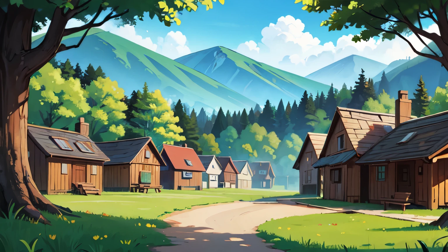 village, the forest, Wooden houses, fantasy village, no people