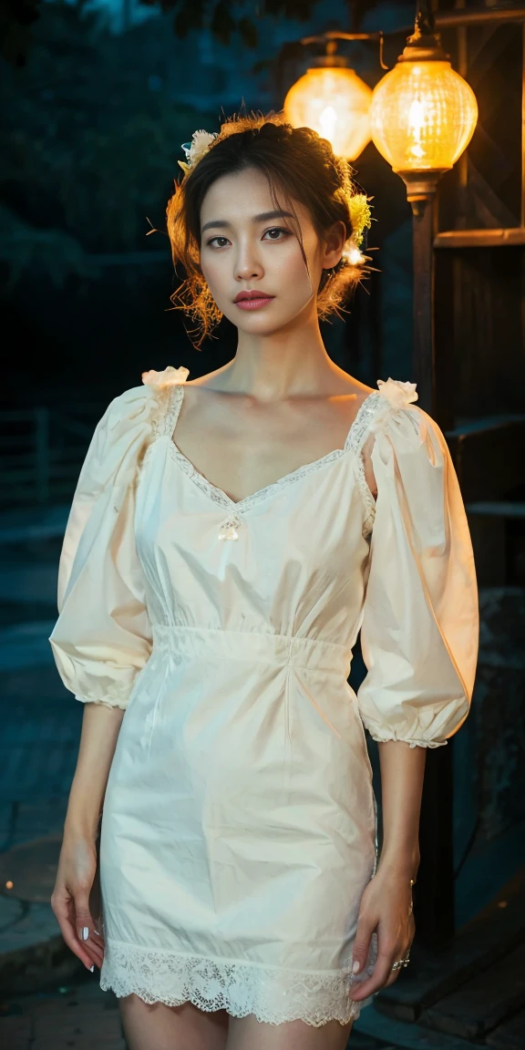 A beautiful woman,woman stands outside, sparkling skin, Ultimate luxury, Reflecting the rain, (standing outside in open next to street light)), the most beautiful woman on earth, (Her hair is long, She shines with natural radiance, radiant skin) , Stylish hairstyle, (Complex summer dress、pattern、hollow、lace、random color), An amazing woman, Perfect body，Medium breasts，thin waist，long legs，Her skin was wet, (Super fine节的夏装, fabric, (backlight)), (highest quality fabric texture), membranous, (surreal , Rainy days, atmosphere ,Soft accent light, Gorgeous Rembrandt style lighting, (Rembrandt Patch)), (highest quality wet fabric texture), matte dress fabrics, Her wet hair, surreal, Decorated with long eyelashes, The color of fireflies, A world of passion. meticulous,(fine grained), (最高細節肌膚紋理桃絨毛耳垂lifelike, water droplets) ○○ res – 超high resolution , The texture is very high (Water highlight resolution), lifelike的 hands and fingers – (lifelike美丽 4k) , 8K,Extreme details, close, She looks at the camera, tease, Her perfectly sculpted lips, lifelike, Highly realistic and natural lips. she is a, Vermeer, a work of art, Tempting. pamper.Solo woman, (highest quality fabric texture), Light-colored hair, every detail,Exquisite facial features, Masterpiece – Masterpiece ○○ Quality – (best quality) ,Leica film, High quality ○○ detailed – ○○ super detailed(Super fine ), lifelike的, Very detailed(Very detailed) , meticulous, (最高细节water dropletslifelike)○○ 解析度 – ○○ 解析度超high resolution(high resolution)