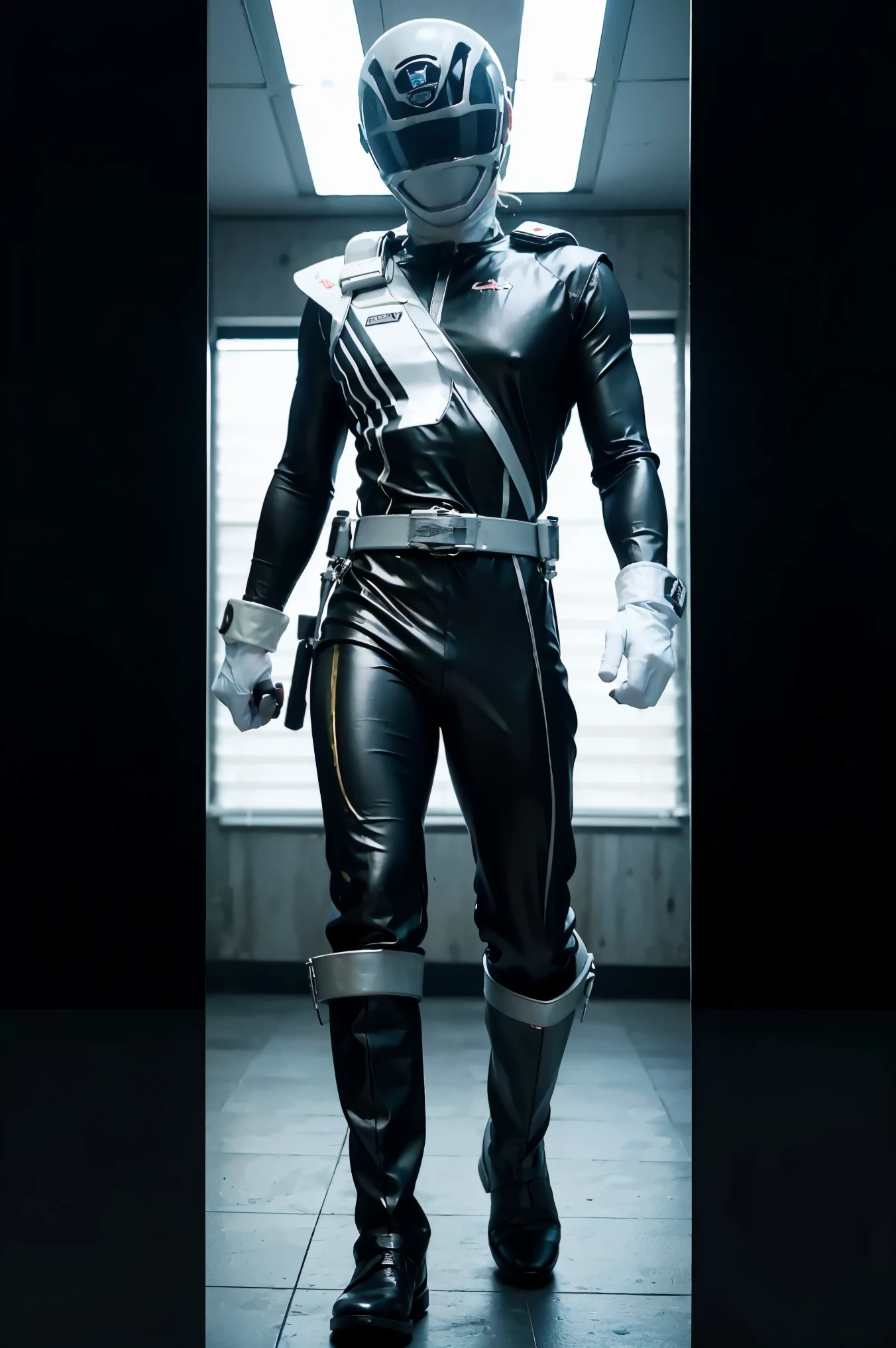1boy, white, full body, Illustration, cinematic light, high resolution, best quality, ultra detailed, masterpiece, power suit, powerranger, suit, spd, 