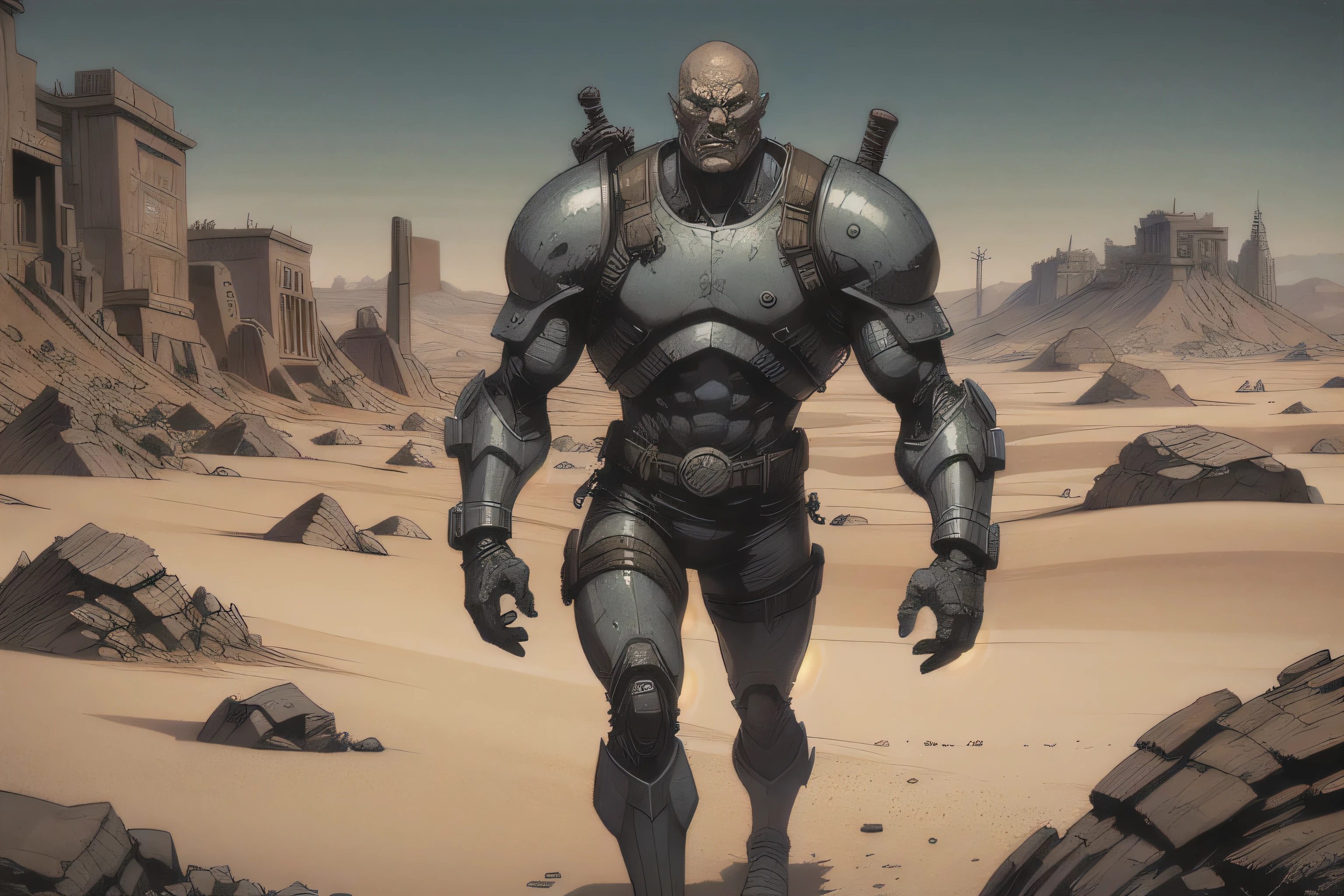 Personagem do jogo fallout andando no deserto