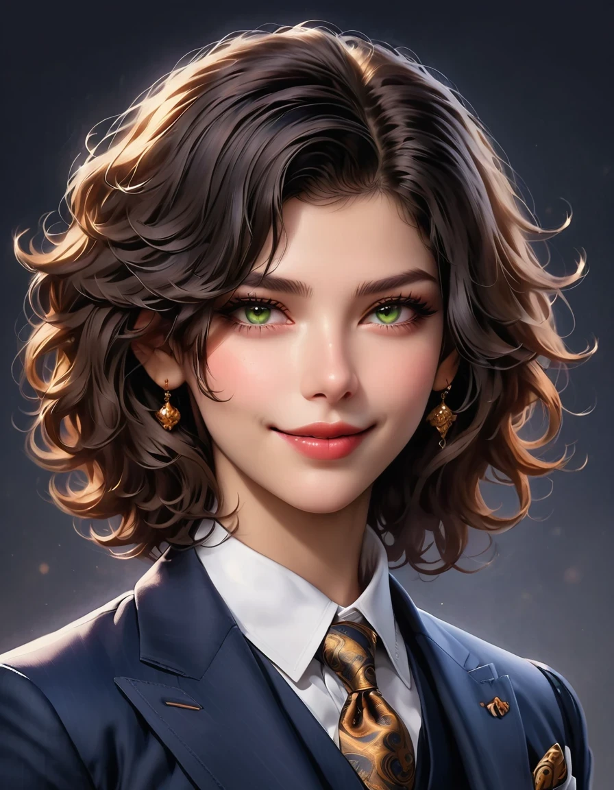 Charzim, head shot, (jacked Charzim, Bright hazel green eyes), (Low fade curly hairstyle:1.14), (sunburnt skin, 5 o&#39;clock shadow) ((giggle, shallow)), Detailed face, Detailed iris, plump lips, ((Lovely, Wear a modern and luxurious deep navy suit, Pocket handkerchief, shallow, Wavy low fade hairstyle)), ((gray background, symmetrical facial features)), intricate details, studio lighting, 80 mm, portrait, Shallow depth of field, CEO, giggle, happy