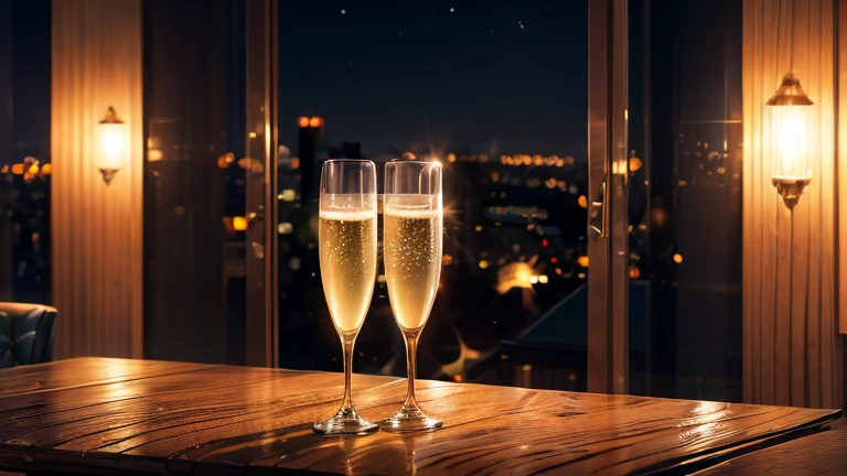 (muste piece:1.3), high resolution, Champagne glasses at night, Highly detailed CG unity 8k wallpaper, Reality, photorealistic