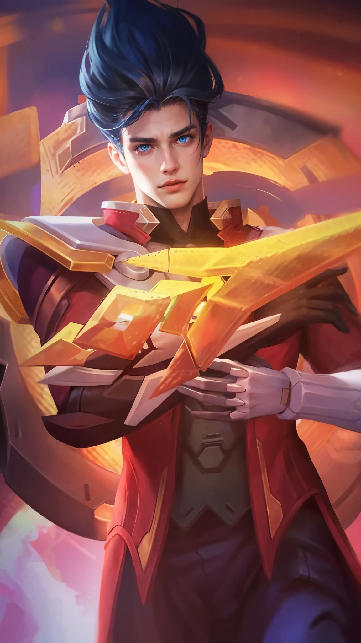 Best quality, masterpiece, detailed skin texture, detailed clothes texture, detailed face, super detail, 8k, intricate detail, 1 boy, The color doesn't change, Muscle guy, 1 guy, strong blue eye glow (blue eye:1.2), lots hair