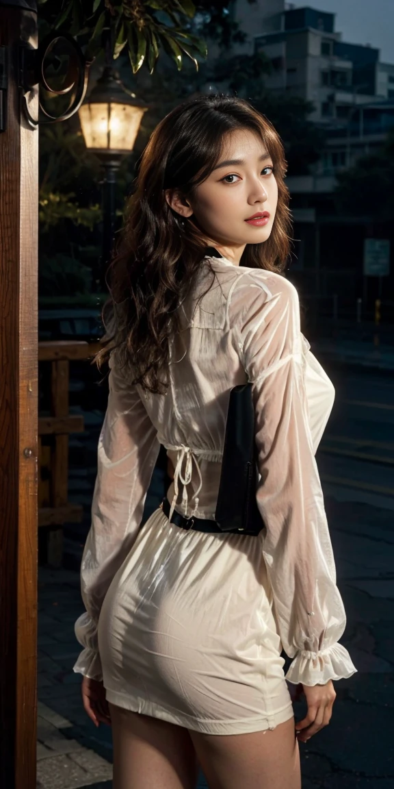 A beautiful woman,woman stands outside, sparkling skin, Ultimate luxury, Reflecting the rain, (standing outside in open next to street light)), the most beautiful woman on earth, (Her hair is long, She shines with natural radiance, radiant skin) , Stylish hairstyle, (Complex summer dress、pattern、hollow、lace、colorful), An amazing woman, Perfect body，Medium breasts，thin waist，long legs，Her skin was wet, (Super fine节的夏装, fabric, (backlight)), (highest quality fabric texture), membranous, (surreal , Rainy days, atmosphere ,Soft accent light, Gorgeous Rembrandt style lighting, (Rembrandt Patch)), (highest quality wet fabric texture), matte dress fabrics, Her wet hair, surreal, Decorated with long eyelashes, The color of fireflies, A world of passion. meticulous,(fine grained), (最高細節肌膚紋理桃絨毛耳垂lifelike, water droplets) ○○ res – 超high resolution , The texture is very high (Water highlight resolution), lifelike的 hands and fingers – (lifelike美丽 4k) , 8K,Extreme details, close, She looks at the camera, tease, Her perfectly sculpted lips, lifelike, Highly realistic and natural lips. she is a, Vermeer, a work of art, Tempting. pamper.Solo woman, (highest quality fabric texture), Light-colored hair, every detail,Exquisite facial features, Masterpiece – Masterpiece ○○ Quality – (best quality) ,Leica film, High quality ○○ detailed – ○○ super detailed(Super fine ), lifelike的, Very detailed(Very detailed) , meticulous, (最高细节water dropletslifelike)○○ 解析度 – ○○ 解析度超high resolution(high resolution)