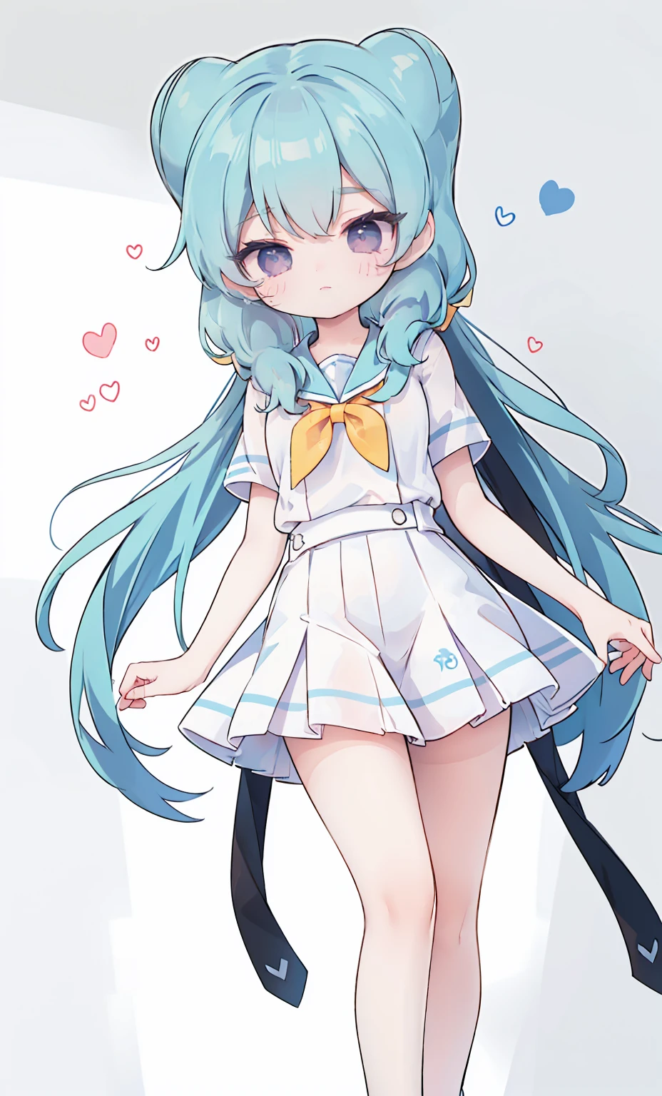 masterpiece, best quality, high resolution, aabeta, double, white simple background, standing, slim waist, cute, sailor uniform, (PastelColors: 1.3)