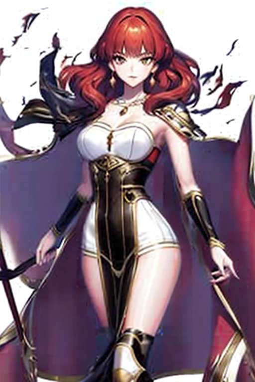 ((highest quality)), ((masterpiece)), (be familiar with), perfect face、The Enchanting Body of Celica、Red hair、best proportions、semi-long、necklace、bangle、luxury accessories、princess、evil depravity、black clothes、disaster々Aura、Eyes without highlights