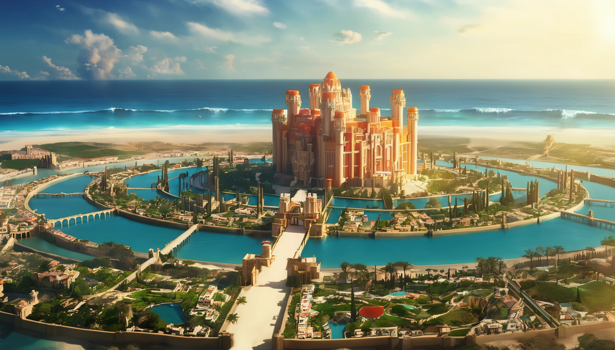 (masterpiece, best quality:1.2), atlantis, view from building, 8k, highres, HD, 1080p, UHD, super detail, highly detailed, cinematic lighting, daytime, bloom, bokeh,Surrealism, high detail, chiaroscuro, depth of field, ray tracing, reflection light, bloom