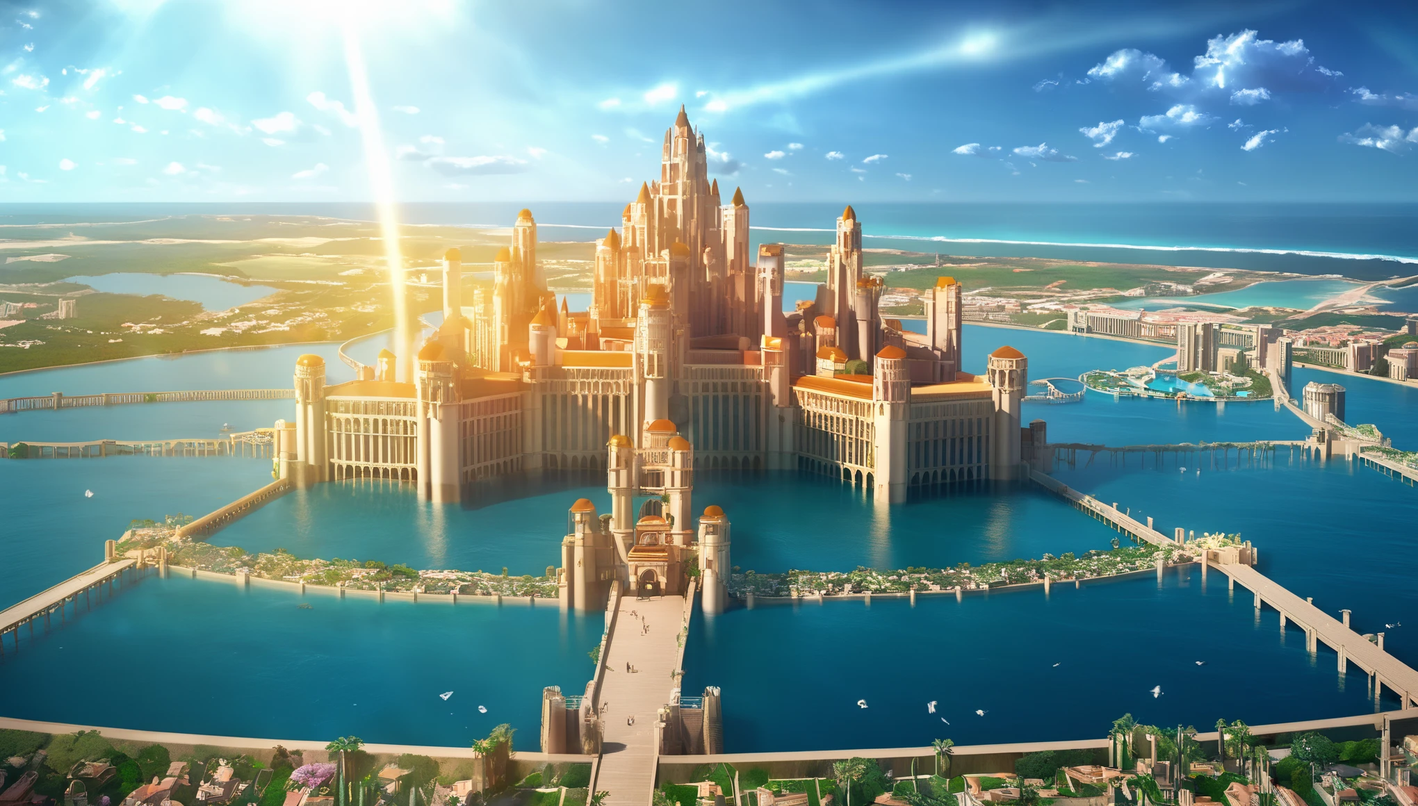 (masterpiece, best quality:1.2), atlantis, view from building, 8k, highres, HD, 1080p, UHD, super detail, highly detailed, cinematic lighting, daytime, bloom, bokeh,Surrealism, high detail, chiaroscuro, depth of field, ray tracing, reflection light, bloom