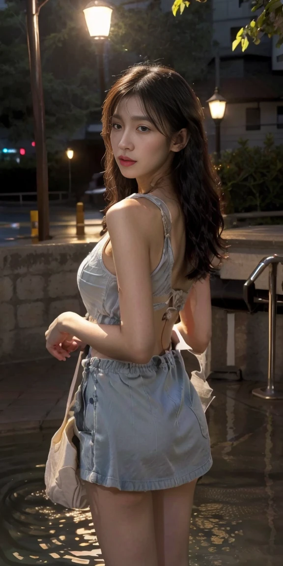A beautiful woman,woman stands outside, sparkling skin, Ultimate luxury, Reflecting the rain, (standing outside in open next to street light)), the most beautiful woman on earth, (Her hair is long, She shines with natural radiance, radiant skin) , Stylish hairstyle, (Complex slings、miniskirt、pattern、hollow、lace、colorful), An amazing woman, Perfect body,Medium breasts,thin waist,long legs,Her skin was wet, (Super fine节的夏装, fabric, (backlight)), (highest quality fabric texture), membranous, (surreal , Rainy days, atmosphere ,Soft accent light, Gorgeous Rembrandt style lighting, (Rembrandt Patch)), (highest quality wet fabric texture), matte dress fabrics, Her wet hair, surreal, Decorated with long eyelashes, The color of fireflies, A world of passion. meticulous,(fine grained), (最高細節肌膚紋理桃絨毛耳垂lifelike, water droplets) ○○ res – 超high resolution , The texture is very high (Water highlight resolution), lifelike的 hands and fingers – (lifelike美丽 4k) , 8K,Extreme details, close, She looks at the camera, tease, Her perfectly sculpted lips, lifelike, Highly realistic and natural lips. she is a, Vermeer, a work of art, Tempting. pamper.Solo woman, (highest quality fabric texture), Light-colored hair, every detail,Exquisite facial features, Masterpiece – Masterpiece ○○ Quality – (best quality) ,Leica film, High quality ○○ detailed – ○○ super detailed(Super fine ), lifelike的, Very detailed(Very detailed) , meticulous, (最高细节water dropletslifelike)○○ 解析度 – ○○ 解析度超high resolution(high resolution)