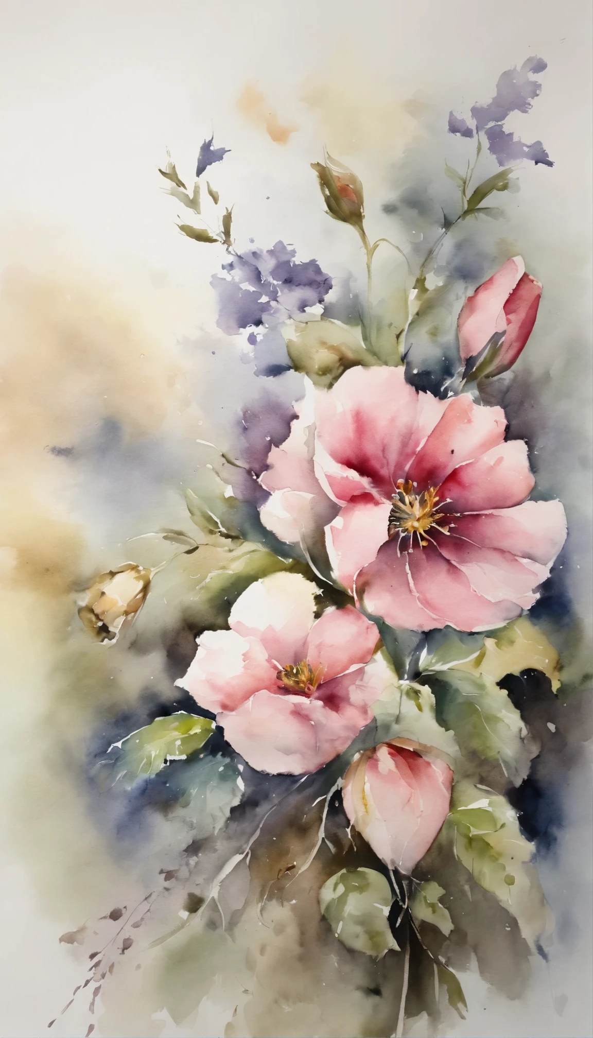 ((materpiece)), ((best quality)), ((high-res)), ((Ink wash)), ((artist)), ((extremly details)), beautiful flowers, pastel colors