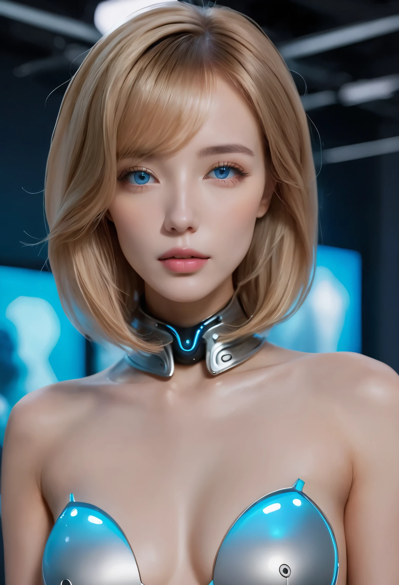 (best quality,4k,8k,highres,masterpiece:1.2),ultra-detailed,(realistic,photorealistic,photo-realistic:1.37),(bestselling female sex android:1.2),(gorgeous, perfect irises, perfect lips, perfect teeth),(flawless skin, soft front lighting, glow, HDR),(soothing colors)An exhibition showcasing AI-equipped autonomous female androids exhibiting various sex positions, adorned with a beautiful face and seductive gestures. The androids' eyes, lips, and faces are exquisitely detailed, creating a mesmerizingly realistic appearance. The exhibition is a masterpiece of modern art, combining the mediums of sculpture and technology to blur the boundaries between human and machine. The androids' bodies are crafted with ultra-realistic materials, utilizing physically-based rendering techniques to achieve a photorealistic effect. The lighting is carefully designed to accentuate the androids' features, with studio lighting creating a captivating atmosphere. The colors exhibit a vivid and alluring palette, enhancing the seductive nature of the exhibition. The exhibition boasts high-resolution visuals, such as 4k and 8k displays, allowing visitors to immerse themselves in the intricate details of the androids' bodies and expressions. The scene is further enhanced by elements such as bokeh, creating a dreamy and ethereal ambiance. The exhibition combines elements of photography and concept art, resulting in an innovative and provocative art form. (NSFW:1.5), Her chest, stomach, and genitals are covered with artificial skin. Sex androids have beautiful, sexually attractive faces that are so detailed that they are indistinguishable from real humans (There are swede girl, Russian girl, Saudi girl, and Japanese girl types:1.8). Their eyes are blue.