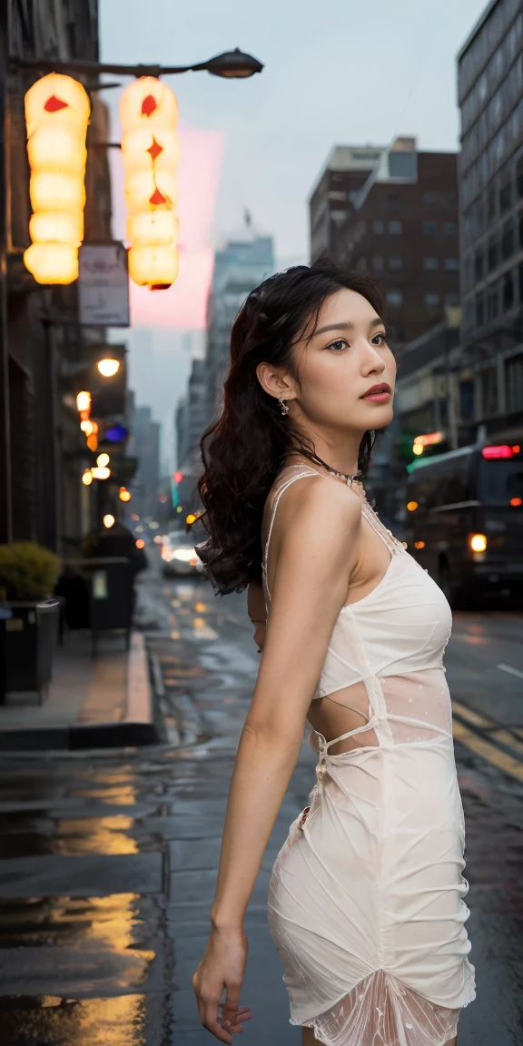 A beautiful woman,woman stands outside, sparkling skin, Ultimate luxury, Reflecting the rain, (standing outside in open next to street light)), the most beautiful woman on earth, (Her hair is long, She shines with natural radiance, radiant skin) , Stylish hairstyle, (Complex summer dress、pattern、hollow、lace、random color), An amazing woman, Perfect body,Medium breasts,thin waist,long legs,Her skin was wet, (Super fine节的夏装, fabric, (backlight)), (highest quality fabric texture), membranous, (surreal , Rainy days, atmosphere ,Soft accent light, Gorgeous Rembrandt style lighting, (Rembrandt Patch)), (highest quality wet fabric texture), matte dress fabrics, Her wet hair, surreal, Decorated with long eyelashes, The color of fireflies, A world of passion. meticulous,(fine grained), (最高細節肌膚紋理桃絨毛耳垂lifelike, water droplets) ○○ res – 超high resolution , The texture is very high (Water highlight resolution), lifelike的 hands and fingers – (lifelike美丽 4k) , 8K,Extreme details, close, She looks at the camera, tease, Her perfectly sculpted lips, lifelike, Highly realistic and natural lips. she is a, Vermeer, a work of art, Tempting. pamper.Solo woman, (highest quality fabric texture), Light-colored hair, every detail,Exquisite facial features, Masterpiece – Masterpiece ○○ Quality – (best quality) ,Leica film, High quality ○○ detailed – ○○ super detailed(Super fine ), lifelike的, Very detailed(Very detailed) , meticulous, (最高细节water dropletslifelike)○○ 解析度 – ○○ 解析度超high resolution(high resolution)