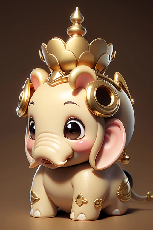 masterpiece, best quality,  elephant, cute, small, round body, cute face, two tails, gold accessories, Indonesian,  simple background, solo