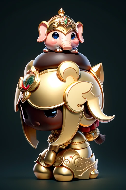 masterpiece, best quality, elephant, cute, small, round body, cute face, two tails, gold helmet with big lotus on top, simple background, solo