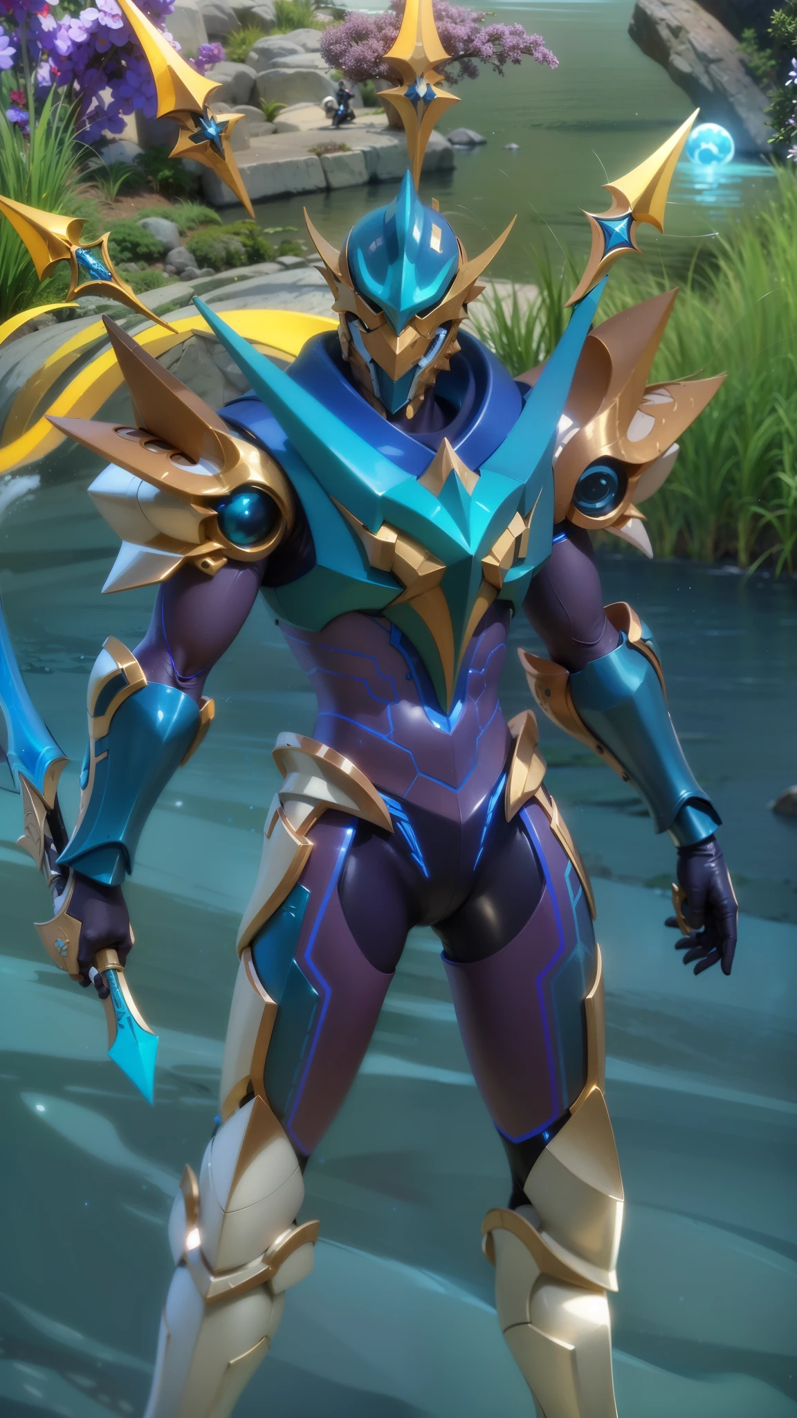 a close up of a person in a costume with a sword, sliver ice color reflected armor, draconic looking armor, energetic varia suit, cyber fight armor, intricate assasin mecha armor, tane skin, epic paladin armor, chrome outfit, water armor, shiny hi tech armor, clothed in ethereal battle armor, scarab reploid, shiny armor, 8k, ultra hd, ultra detailed texture, hyper realistic, masterpiece, detailed texture, detailed face, detailed skin, detailed lighting, (photorealistic:1.5), best quality, beautiful lighting, cinematic lighting, professional lighting, ultra highres, realistic, high quality, (realskin:1.5), extremely detailed, finely detail, ultra-detailed