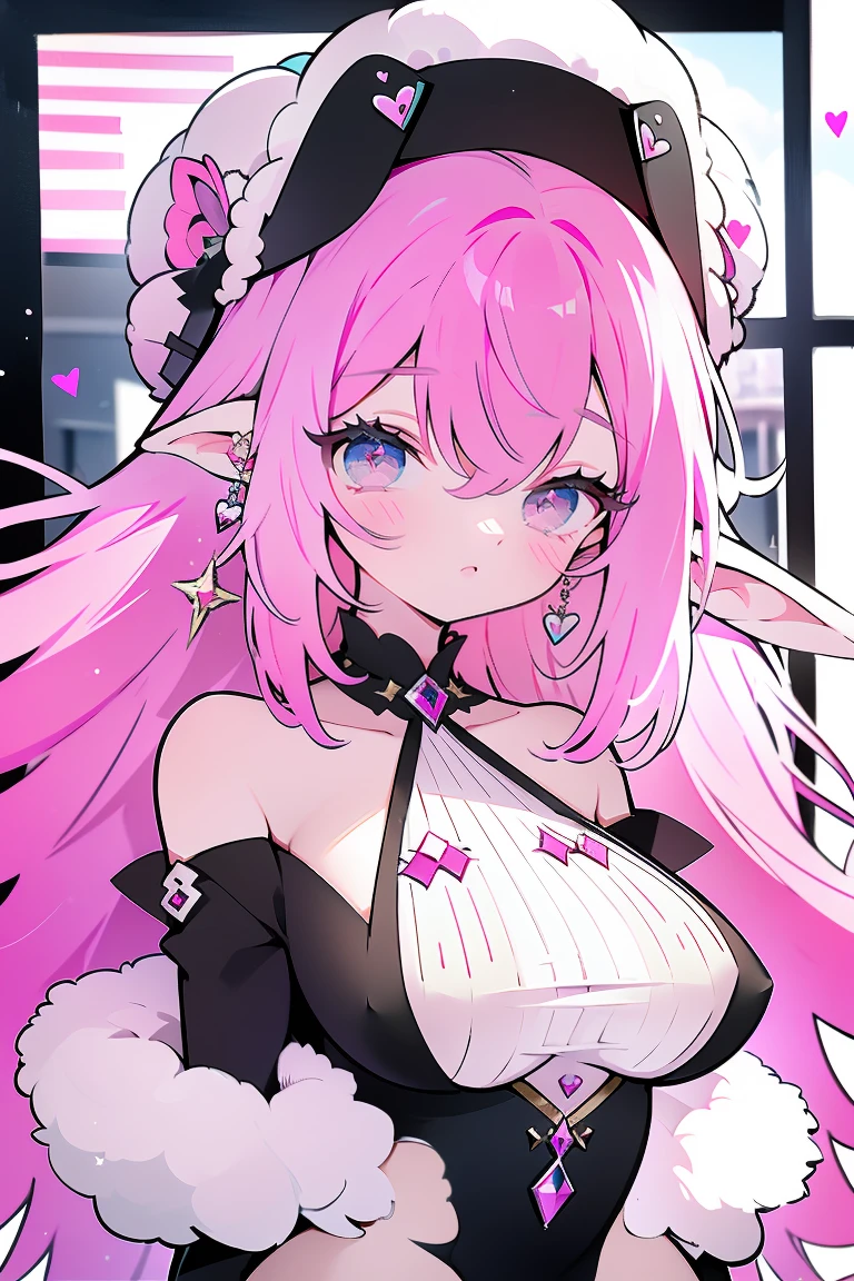 absurdos,  (Personification of a sheep:1.2),a girl with pink hair and ear piercings and eyes with hearts and hearts around her eyes, Aya Goda, arte oficial,