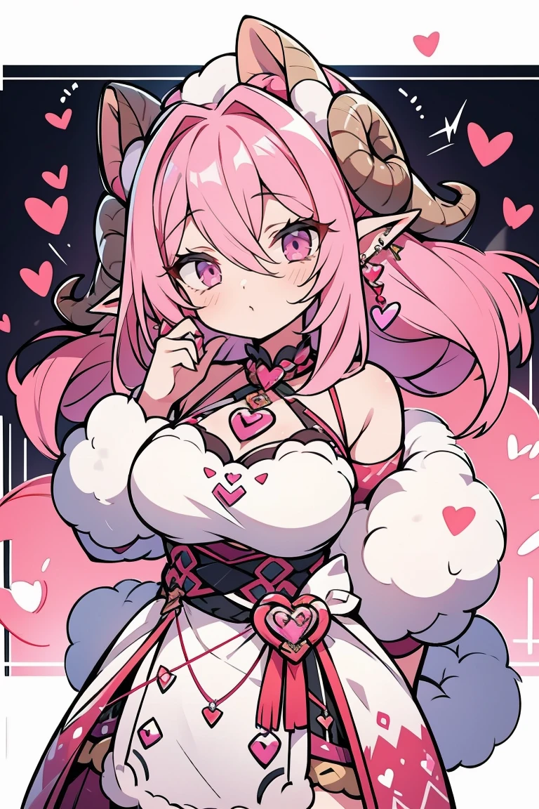 absurdos,  (Personification of a sheep:1.2),a girl with pink hair and ear piercings and eyes with hearts and hearts around her eyes, Aya Goda, arte oficial,