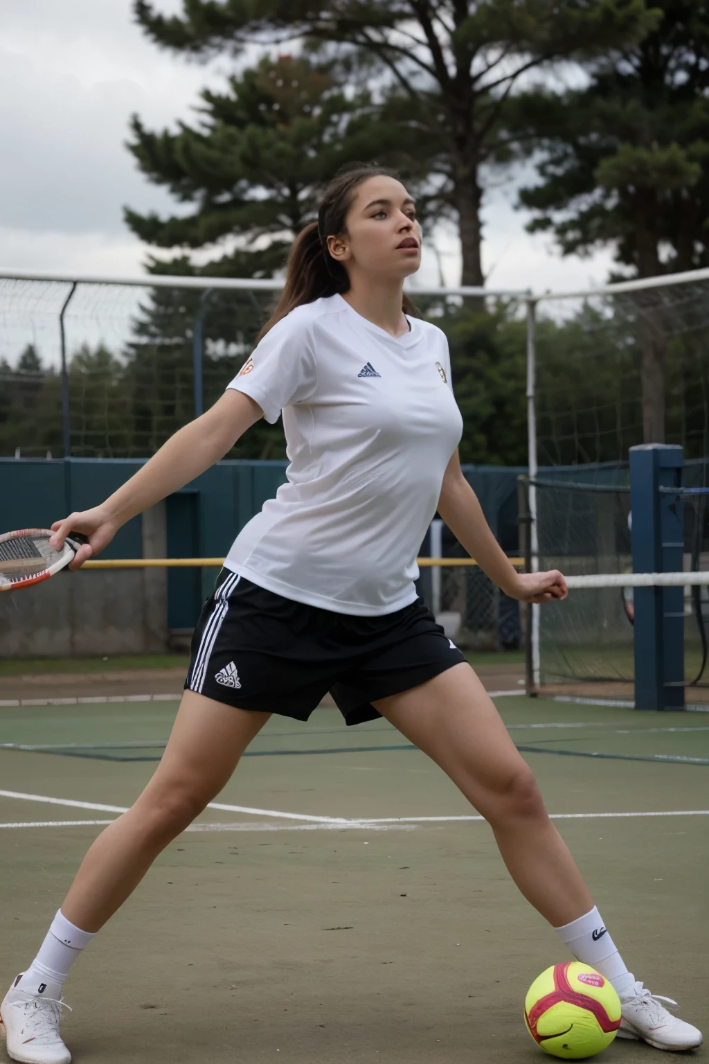 Lucy in the sports hall playing badminton