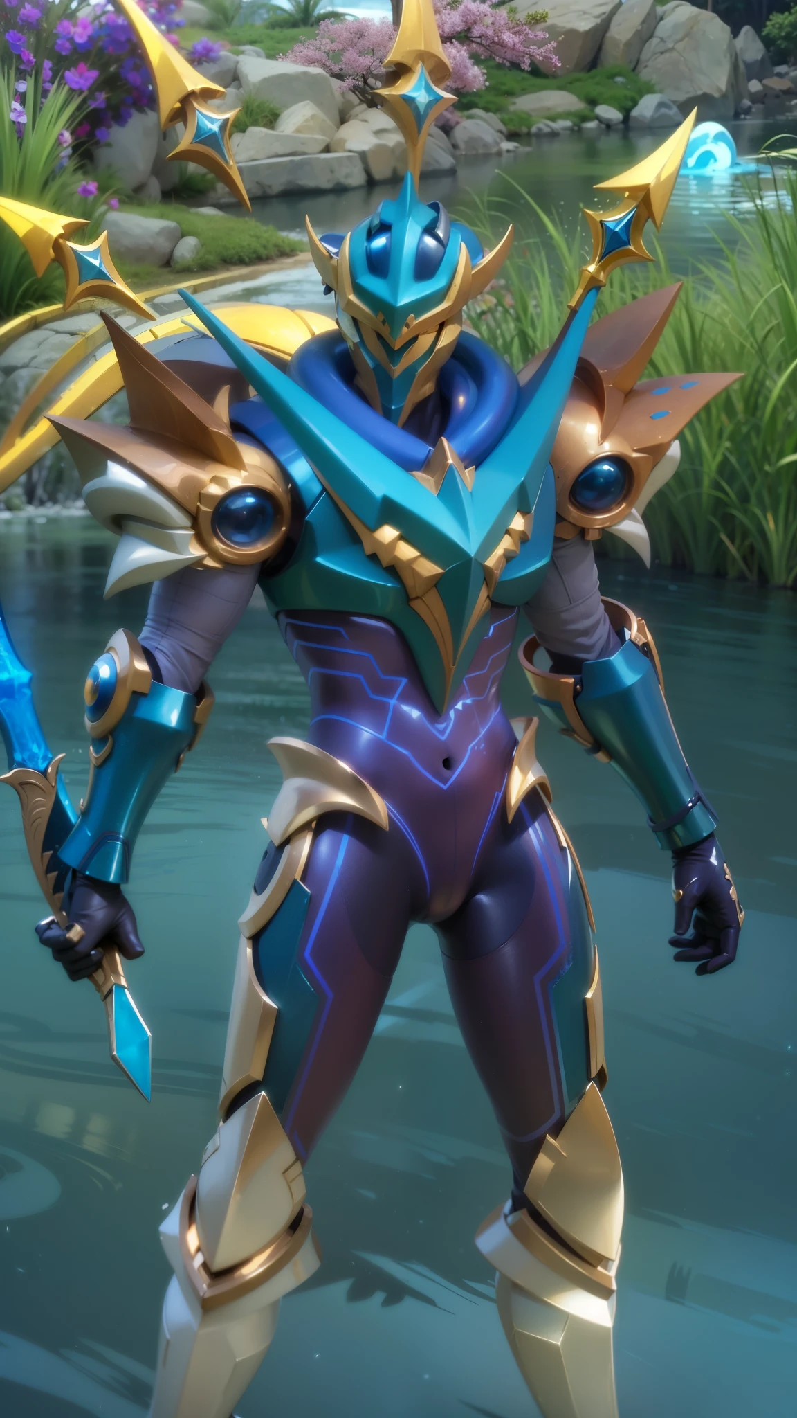 a close up of a person in a costume with a sword, sliver ice color reflected armor, draconic looking armor, energetic varia suit, cyber fight armor, intricate assasin mecha armor, tane skin, epic paladin armor, chrome outfit, water armor, shiny hi tech armor, clothed in ethereal battle armor, scarab reploid, shiny armor, 8k, ultra hd, ultra detailed texture, hyper realistic, masterpiece, detailed texture, detailed face, detailed skin, detailed lighting, (photorealistic:1.5), best quality, beautiful lighting, cinematic lighting, professional lighting, ultra highres, realistic, high quality, (realskin:1.5), extremely detailed, finely detail, ultra-detailed