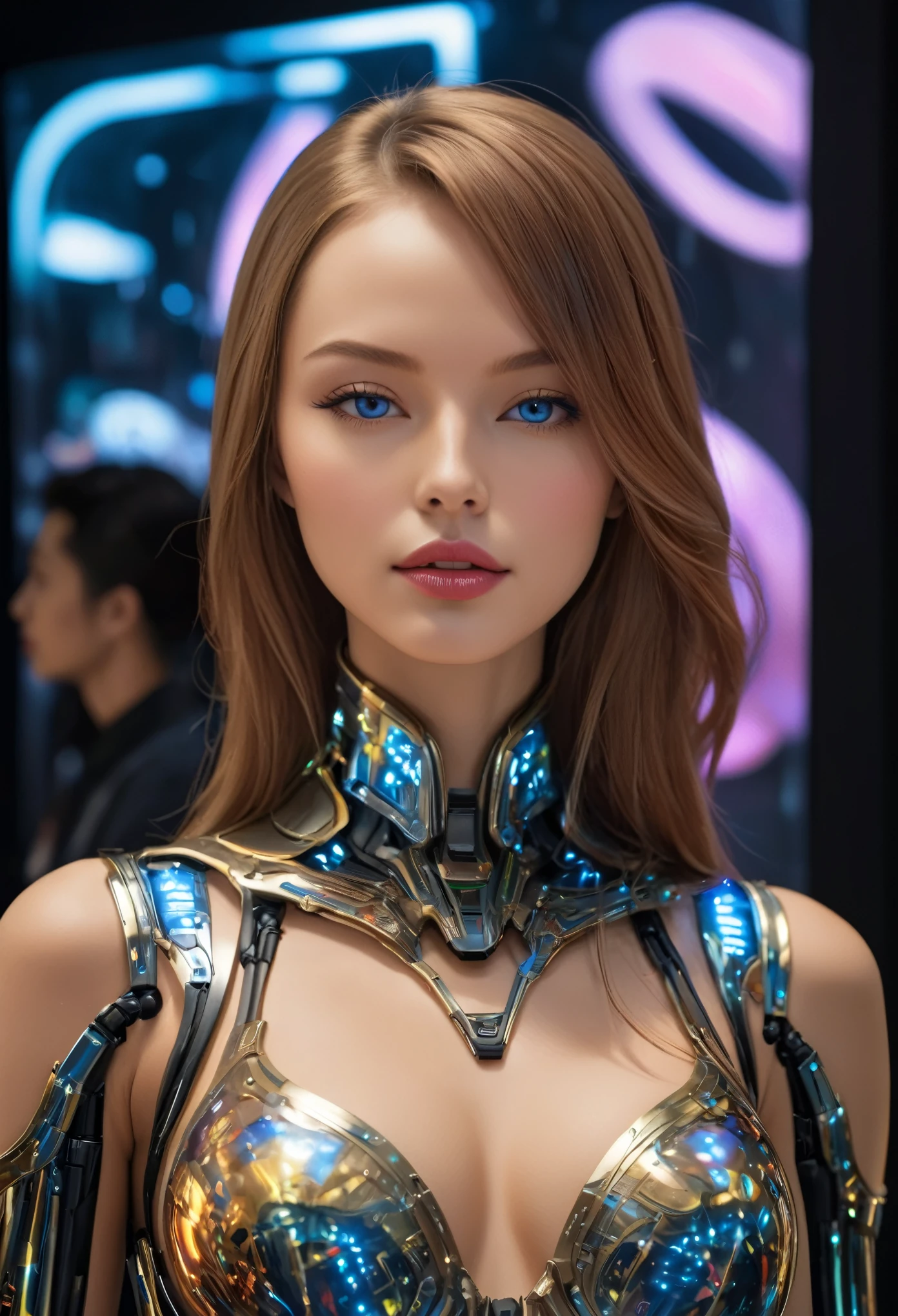 (best quality,4k,8k,highres,masterpiece:1.2),ultra-detailed,(realistic,photorealistic,photo-realistic:1.37),(bestselling female sex android:1.2),(gorgeous, perfect irises, perfect lips, perfect teeth),(flawless skin, soft front lighting, glow, HDR),(soothing colors)An exhibition showcasing AI-equipped autonomous female androids exhibiting various sex positions, adorned with a beautiful face and seductive gestures. The androids' eyes, lips, and faces are exquisitely detailed, creating a mesmerizingly realistic appearance. The exhibition is a masterpiece of modern art, combining the mediums of sculpture and technology to blur the boundaries between human and machine. The androids' bodies are crafted with ultra-realistic materials, utilizing physically-based rendering techniques to achieve a photorealistic effect. The lighting is carefully designed to accentuate the androids' features, with studio lighting creating a captivating atmosphere. The colors exhibit a vivid and alluring palette, enhancing the seductive nature of the exhibition. The exhibition boasts high-resolution visuals, such as 4k and 8k displays, allowing visitors to immerse themselves in the intricate details of the androids' bodies and expressions. The scene is further enhanced by elements such as bokeh, creating a dreamy and ethereal ambiance. The exhibition combines elements of photography and concept art, resulting in an innovative and provocative art form. (NSFW:1.5), Her chest, stomach, and genitals are covered with artificial skin. Sex androids have beautiful, sexually attractive faces that are so detailed that they are indistinguishable from real humans (There are swede girl, Russian girl, Saudi girl, and Japanese girl types:1.8). Their eyes are blue.