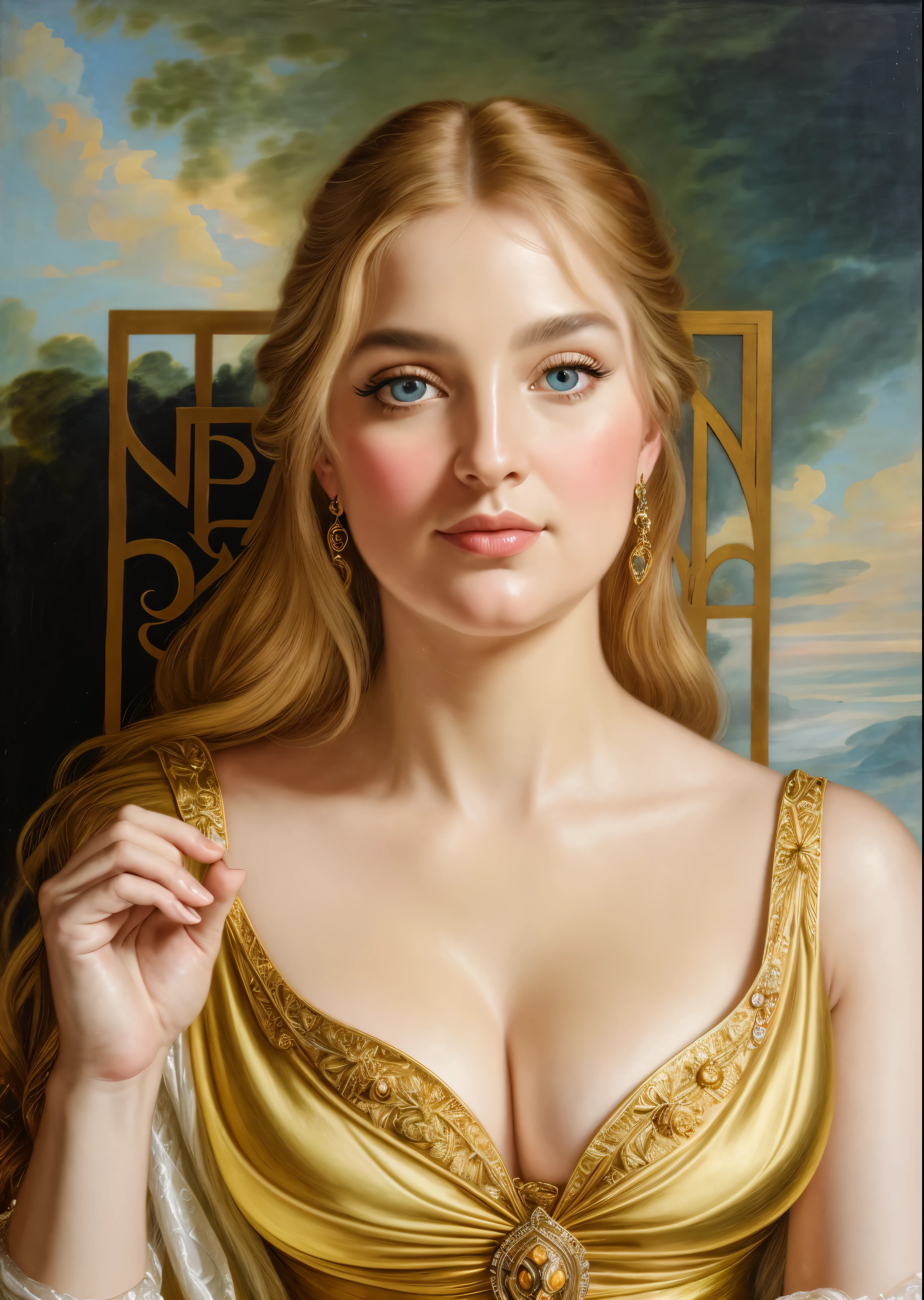 Original Character, ethereal beauty, aesthetic, Masterpiece, 45 years old Woman, thick figure, Full figured lady, middle aged beautiful woman, Best quality, high clarity eyes, critically flawless,sharp picture, styled hair, long hair, fluffy hair, Full portrait, High pixels, perfect face, perfect eyes, beautiful face, perfect hands,perfect fingers, in Peter Paul Rubens style, by Peter Paul Rubens, baroque style, acrylic on canvas, highly detailed, description: "Create a nymph inspired by the tales of Greek or Roman mythology, embodying the essence of a natural element or location, and possessing a unique ability or trait that sets her apart.", complex details, intricate, pierced eyes, 