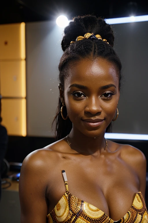 UNE FEMME AFRICAINE DANS UNE CHAINE POUR PRESENTER L'EMISSION