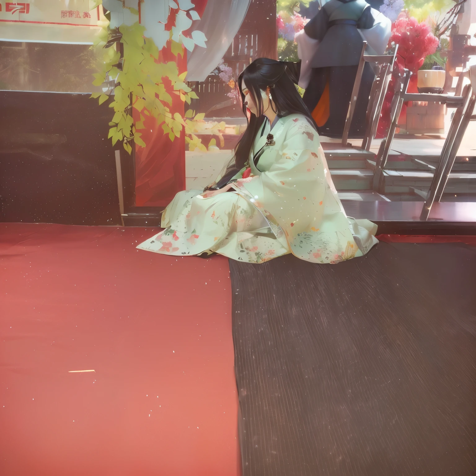 (Fidelity: 1.4), ((Black Hanfu)), Big Sleeves, Small Rings, Kan Tashi, Mole Under Eyes, Denim Lens, Bokeh, Perspective Shortening, Negative Space, Chiaroscuro, Depth of Field, Ray Tracing, Masterpiece, Anatomically Correct, Textured Skin, Best Quality, 8K, Ultra HD, Ccurate