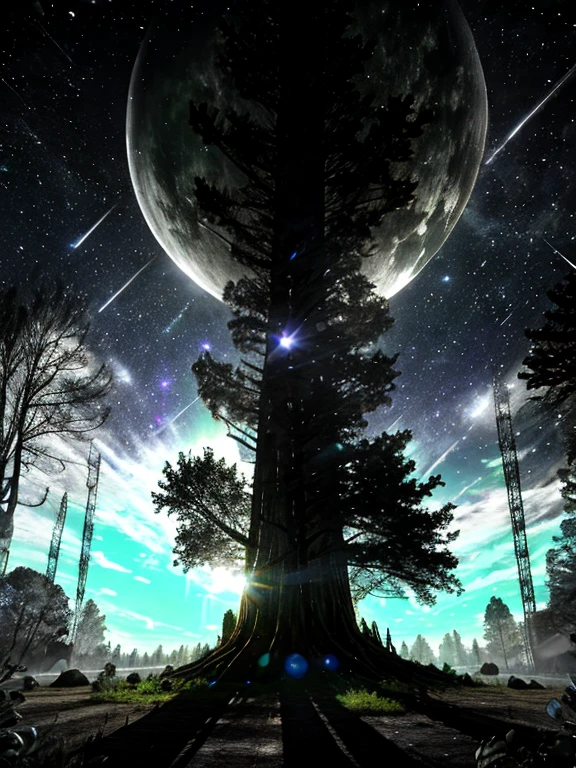 A mysterious forest with giant trees and magical creatures hiding among the branches, 8k, High quality