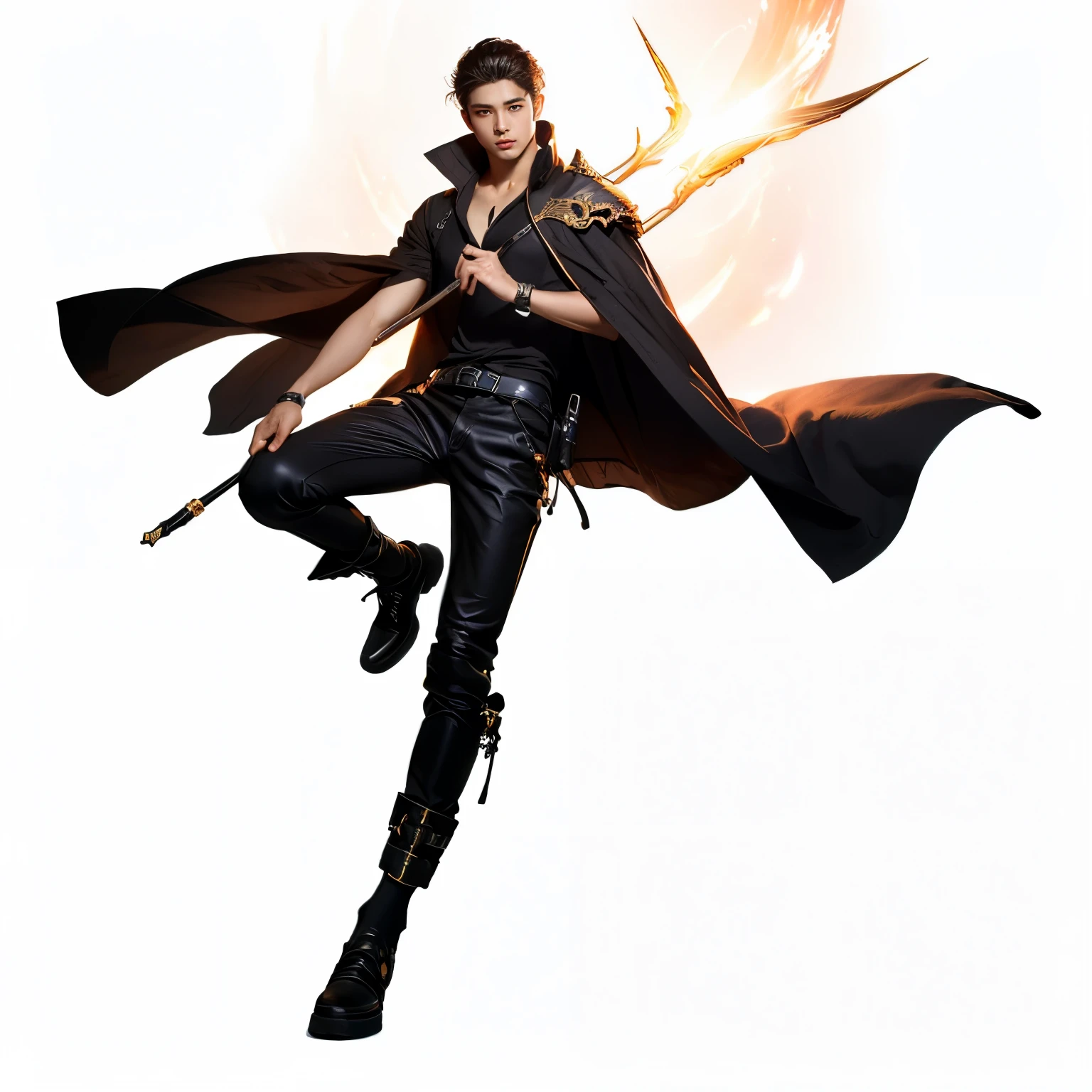 best quality,8k resolution,detailed CG artwork,illustration:1.2,realistic lighting,(abyss:0.9),(Peter Mohrbacher's artworks:1.1),beautiful detailed radiance,brown hair,black clothing,cool boy,cloaked,Asian male