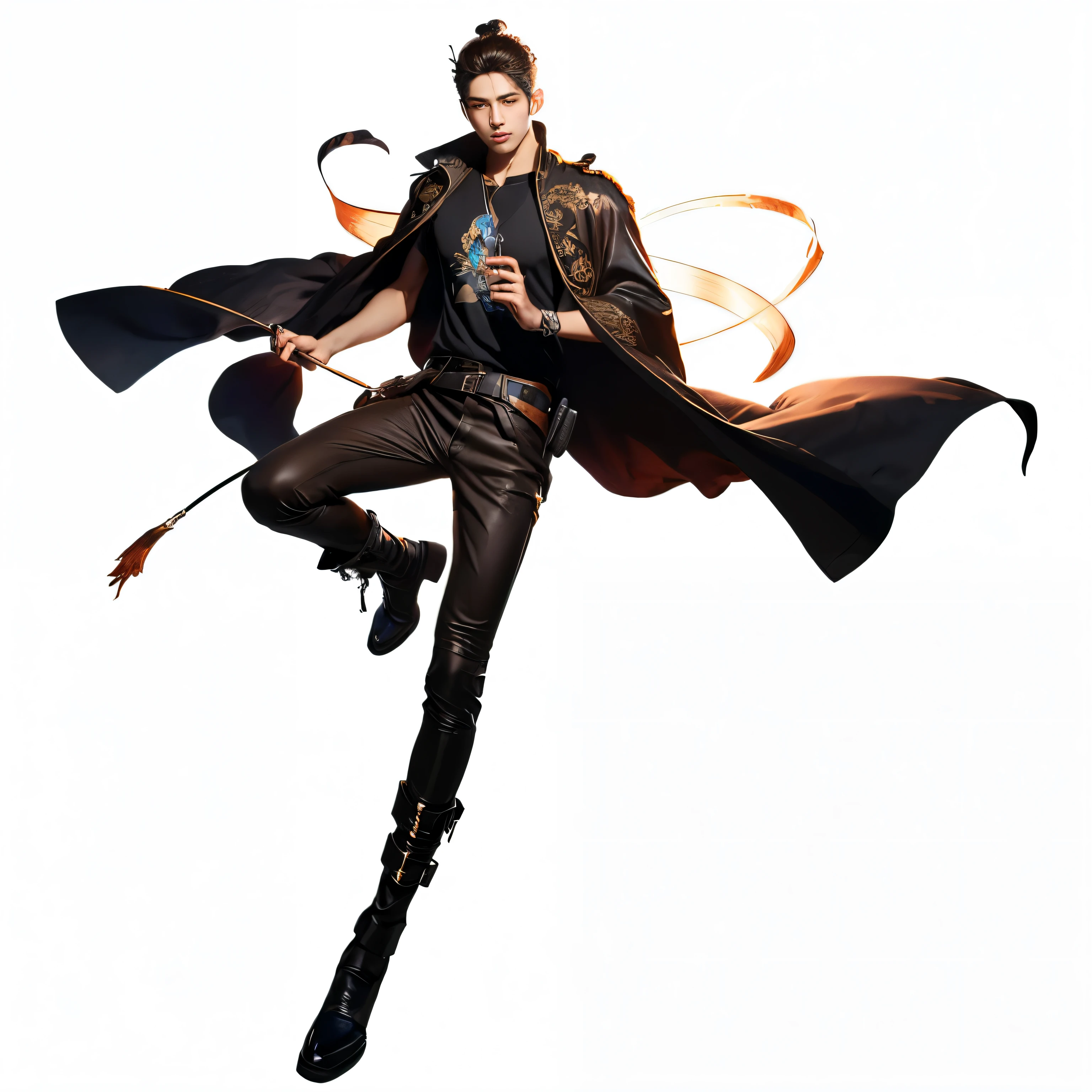 best quality,8k resolution,detailed CG artwork,illustration:1.2,realistic lighting,(abyss:0.9),(Peter Mohrbacher's artworks:1.1),beautiful detailed radiance,brown hair,black clothing,cool boy,cloaked,Asian male