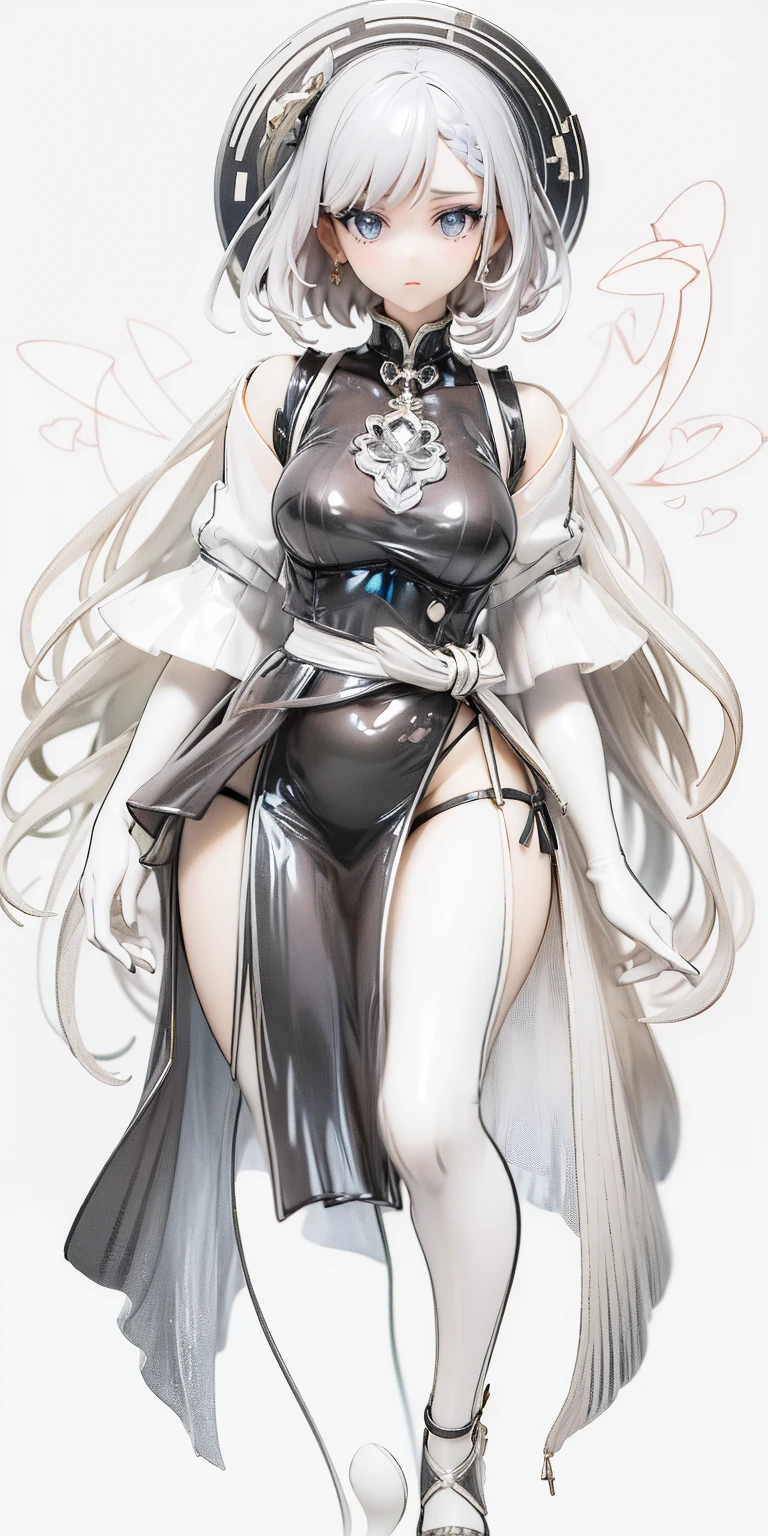 Best quality, masterpiece, high resolution, ultra-realistic 8k CG, beautiful girl with white hair, blue eyes, open mouth, puffy, plump body, nun bandana, (tunic|nun dress), fleshy thighs, (full body white pantyhose), high heels, (full body), look at the audience, spread your legs, spread your legs apart, expose your panties, see panties, symmetrical, charming, complex, sexy, elegant, hands interlocked, hair accessories, necklaces, cleavage, Tyndall effect, realistic, dark studio, Edge lighting, duotone lighting, (high detail skin: 1.2), 8K UHD, DSLR, soft light, high quality, volumetric light, sneak peek, photo, high resolution, 4k, 8k, bokeh,