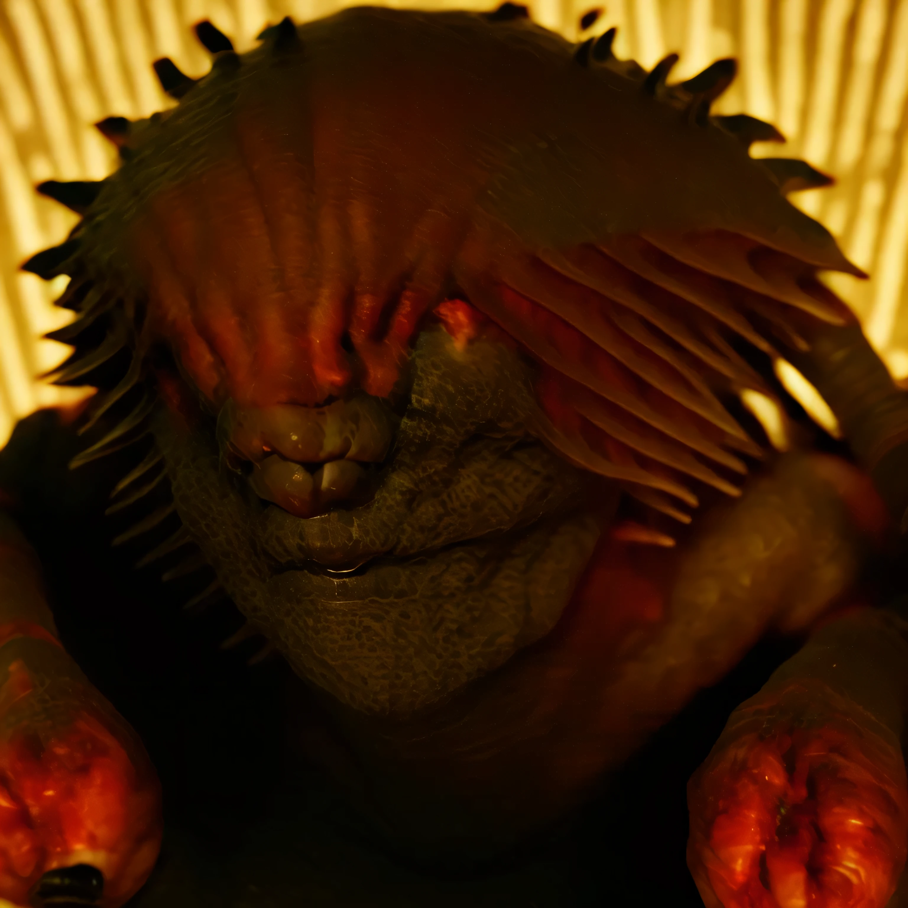 trypophobia, FullMetamorphosis <lora:BodyHorror:1.0> (high detailed skin_1.2), 8k uhd, dslr, sharp, cinematic lighting, 1980s body horror film