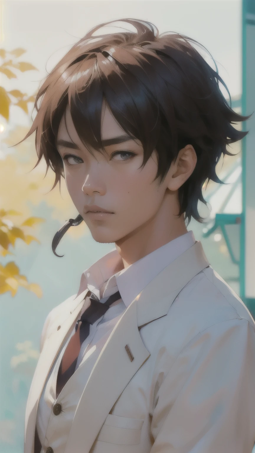 kurisu makise steins gate anime, atmospheric, elegant portrait, super highly detailed, professional digital painting, artstation, concept art, 8k, art by wlop, artgerm and alphonse mucha and eiichiro oda shinkai makoto vibrant Studio ghibli kyoto animation hideaki anno Sakimichan Stanley Artgerm Lau Rossdraws James Jean Marc Simonetti, fashion,(business suit), man, closed mouth