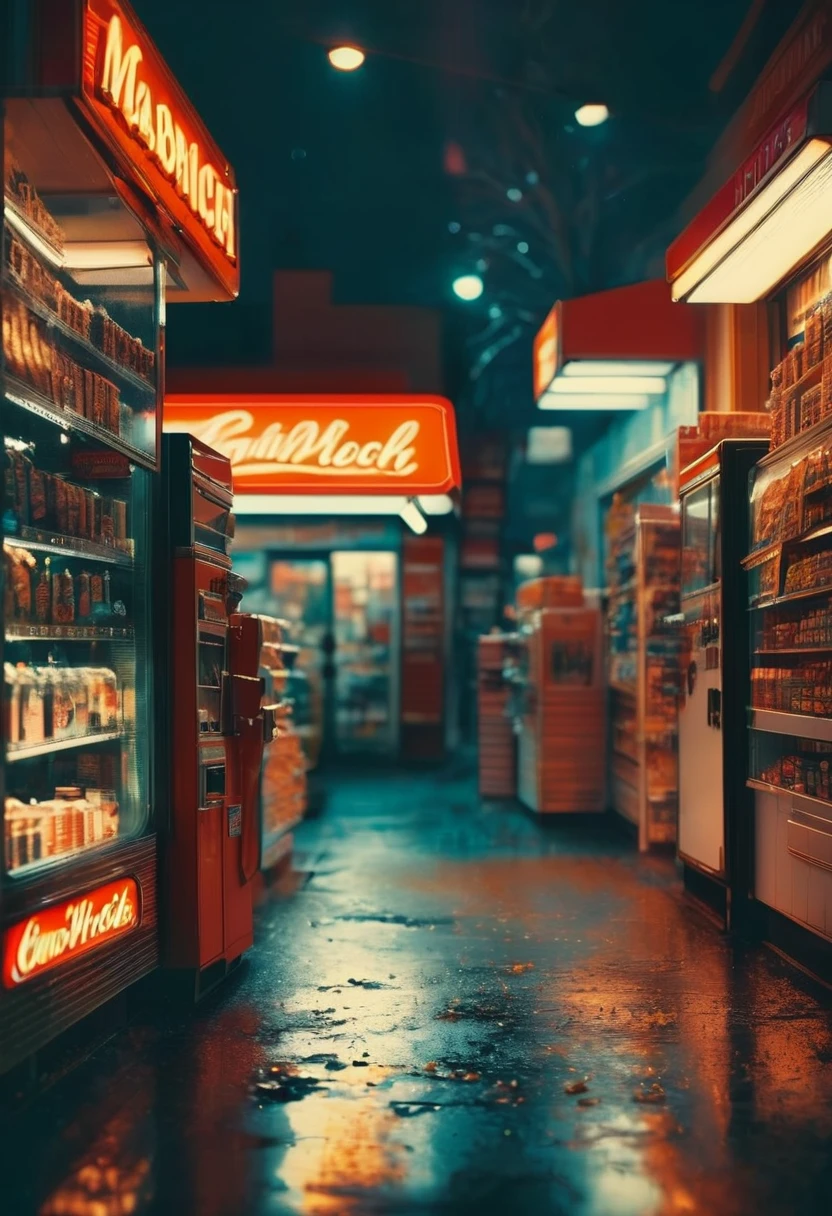 midnight convenience store, best quality, masterpiece, very aesthetic, perfect composition, intricate details, ultra-detailed, by Guy_Aroch