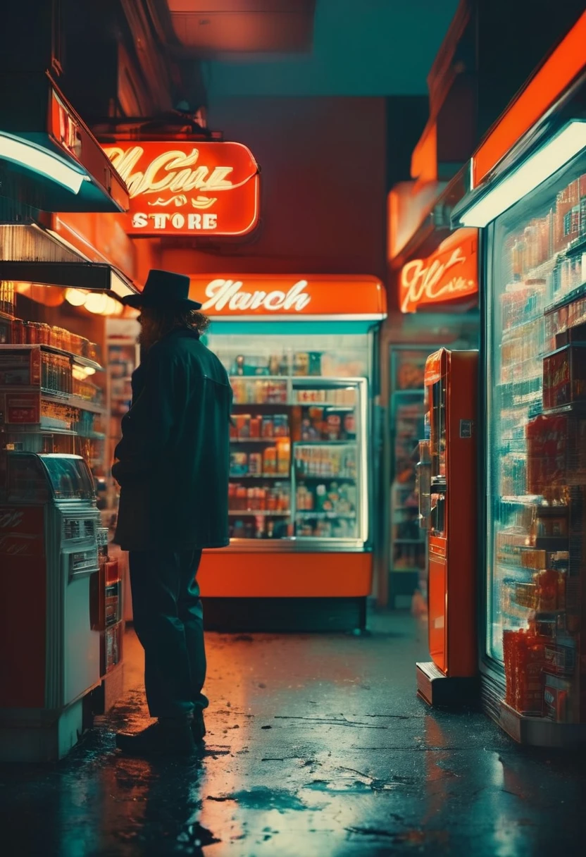 midnight convenience store, best quality, masterpiece, very aesthetic, perfect composition, intricate details, ultra-detailed, by Guy_Aroch
