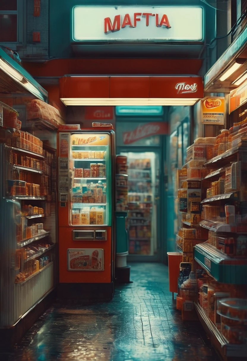 midnight convenience store, best quality, masterpiece, very aesthetic, perfect composition, intricate details, ultra-detailed, by Marta Bevacqua