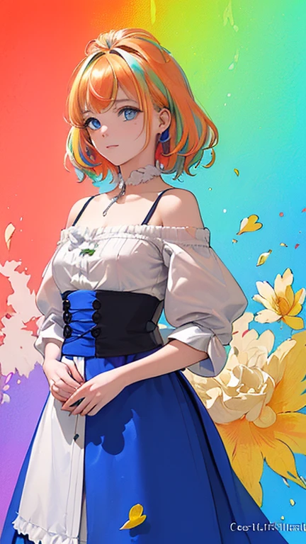 (T-shirt mode rose:1.9),(cheveux blond), (toutes les couleurs de l'arc en ciel: 1.8),(((((vertical peintureing:1.6))), (peintureing:1.6),Devant, comic books, Illustrations, peintureings, grands yeux, yeux cristallins,( queue de cheval haute cheveux blond), maquillage exquis, Closed mouth,(Petit Frais: 1.5),(Essuyer la poitrine: 1.6) ,long cils, white off-the-shoulder t-shirt, white off shoulder shirt,en regardant le public, grands yeux larmoyants, (cheveux de couleur arc-en-ciel:1.6), color stain, (seulement:1.8), color stain, Explosion de couleurs, thick peinture style, disordered lines, ((brillant)),(colored), (colored), (colored), colored, Thick peinture Style, (splash) (Color splash), Vertical peintureing, haut du corps, peinture splash, Pigment Acrylique, Pente, peinture, Quality'image la plus élevée, la plus haute qualité, chef-d'artwork, seulement, profondeur de champ, Face peinture, colored clothes, (elegant: 1.2), Magnifique,cheveux longs, Vent, (elegant: 1.3), (petals: 1.4),(((chef-d'artwork))),(((best quality))),((Ultra-detailed)),(Illustration),(Angle dynamique),((Flottant)),(peinture),((disheveled hair)),(seulement),(1fille) , (((Visage d'detailed anima))),((beautiful detailed face)),collier,bare shoulders,cheveux blancs, ((colored hair)),((highlighted hair)),Beautiful detailed eyes,(Pente color eyes),(((colored eyes))),(((colored background))),(((high saturation))),(((surrounded by colored splashes))),