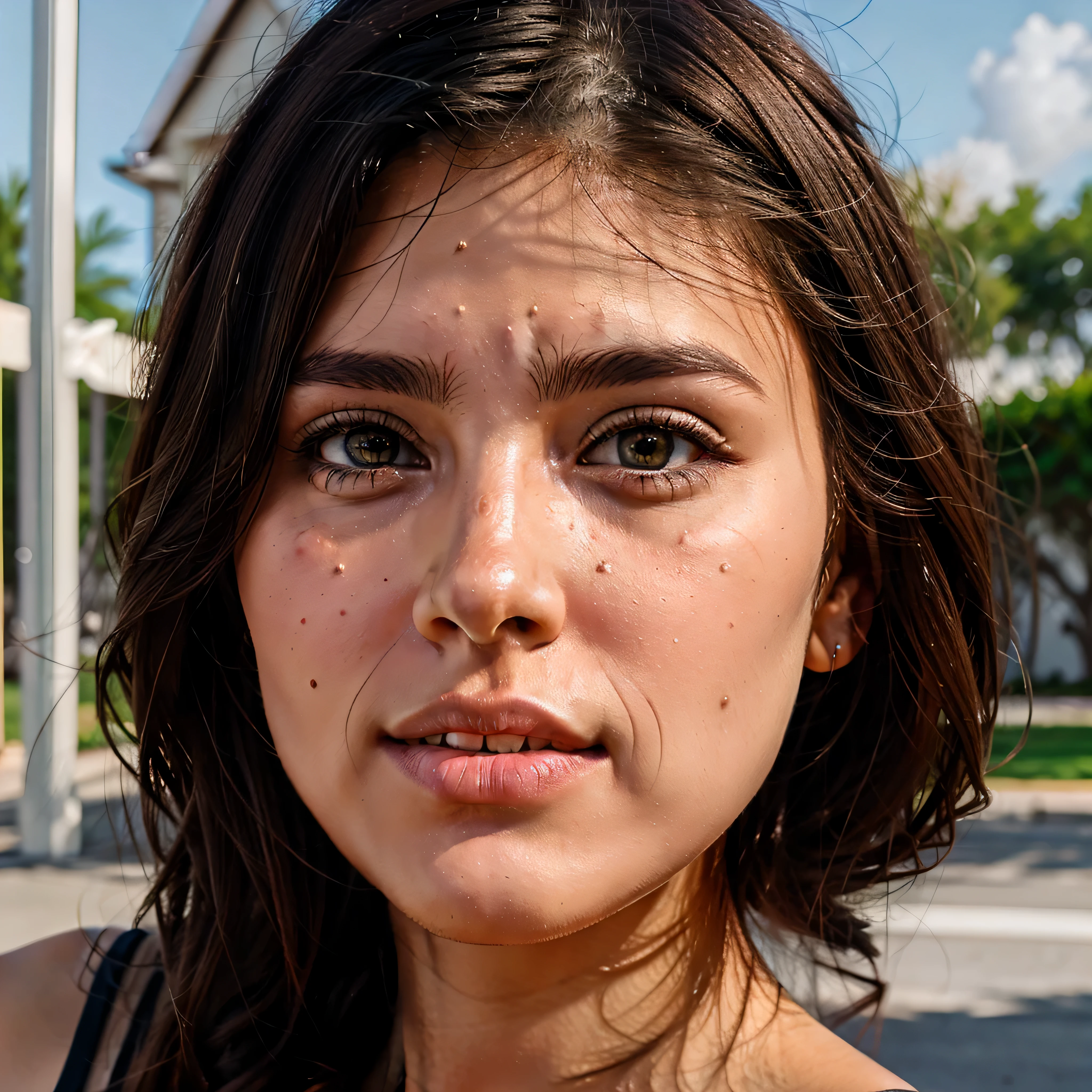 masterpiece,best quality, outdoors, public, street, night, cmhair,  facial, excessive cum, bukkake, cum, cum on body, cum on clothes, 1girl, solo, lips, closed mouth, (solo),  brown hair, brown eyes, blouse, jeans,    
