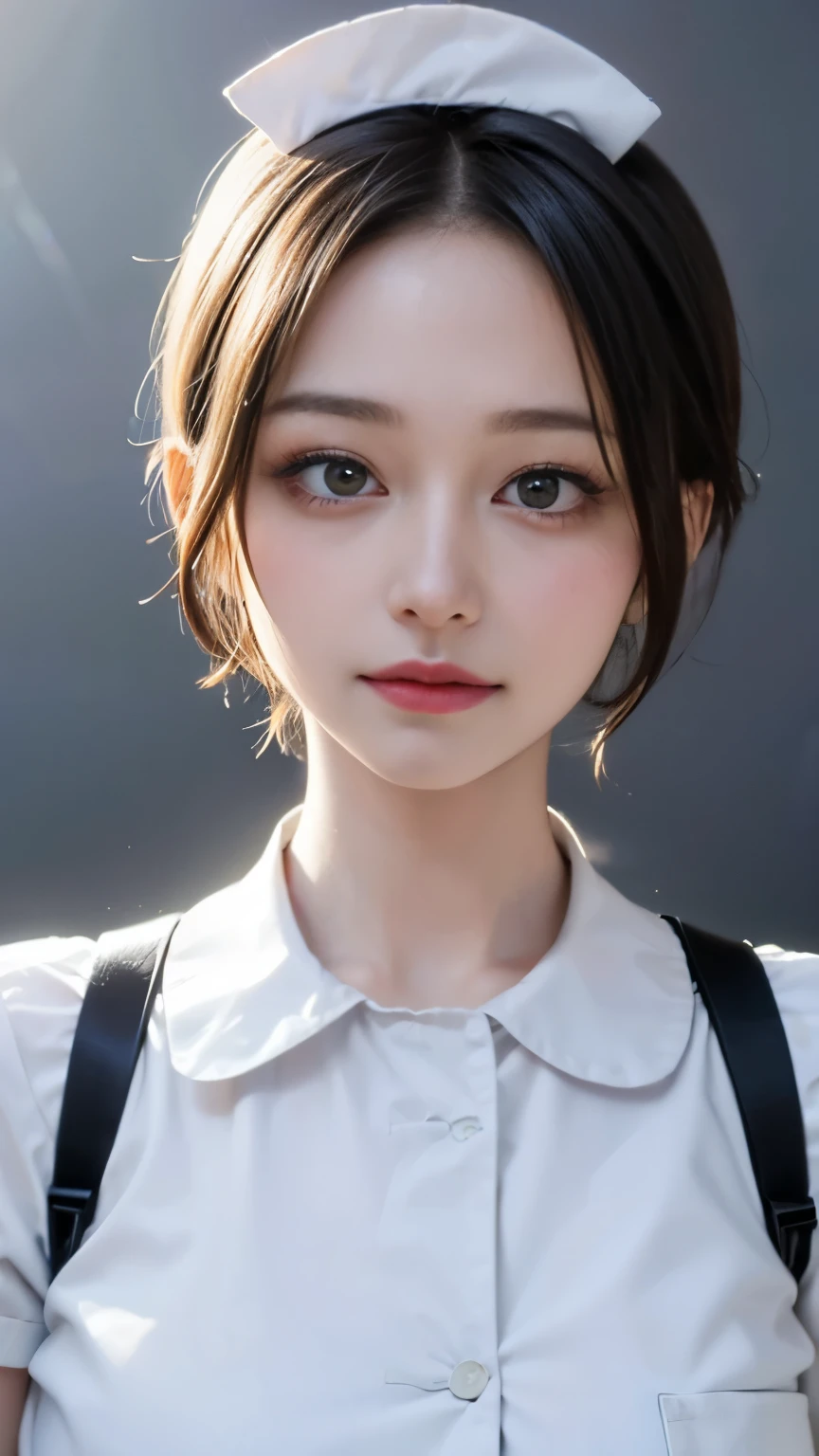 highest quality, white skin, real human skin, (be familiar with), oval face, pore, ultra high resolution, (8K, RAW photo, realistic: 1.4), one girl, slim, (Gentle, goddess-like eyes) happiness: 1.2), (lip gloss, eyelash, gross face, highest quality, ultra high resolution, wide lighting, natural shading)、sexy nurse、Full body diagram、Absolute area、