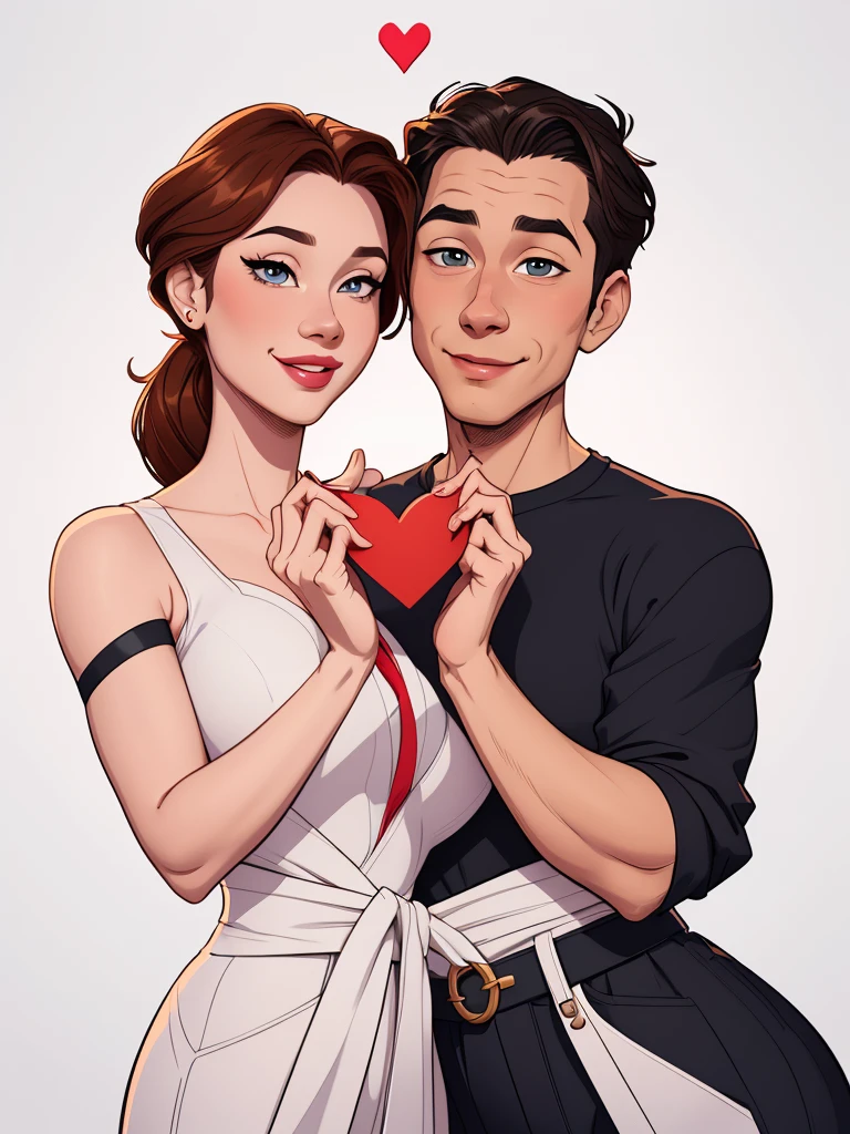 Valentine couple Cartoon style digital illustration with white background in lovers pose portrait mode only from the waist up varied art in couple pose for photo book in Cartoon style digital illustration 