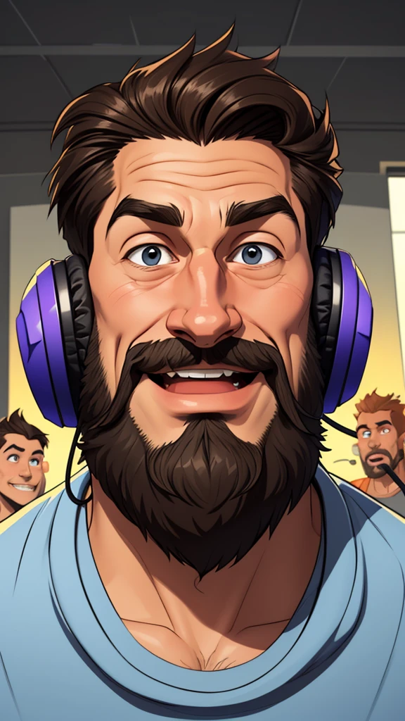 Man with beard Cartoon style digital illustration with happy expression wearing headphones Cartoon style
