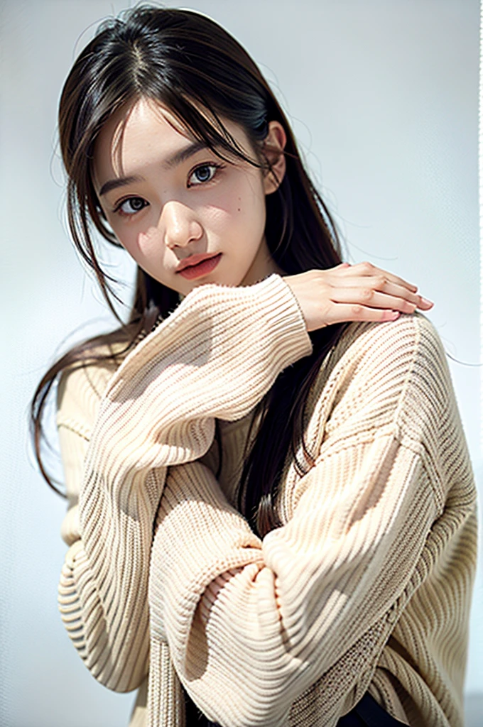 1girl,sweater,white background,