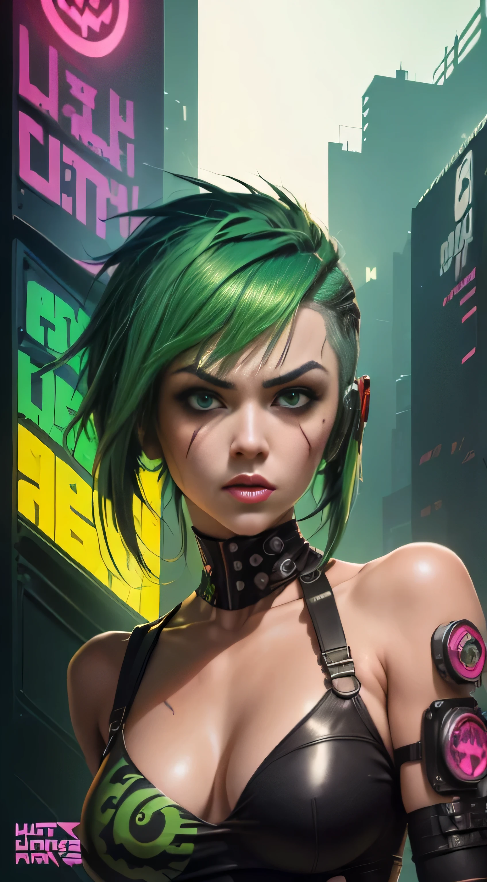 ((CCCPposter, Cyberpunk Poster)) ((( Beautiful hot, girl, Green hair, Ride wild angry monsters))) Propaganda posters, poster for, Poster Design, Poster Art Style. 1970's, 1980s, Basic color scheme, Very colorful poster, Color art, thirds rule, grateful, Freestyle perspective